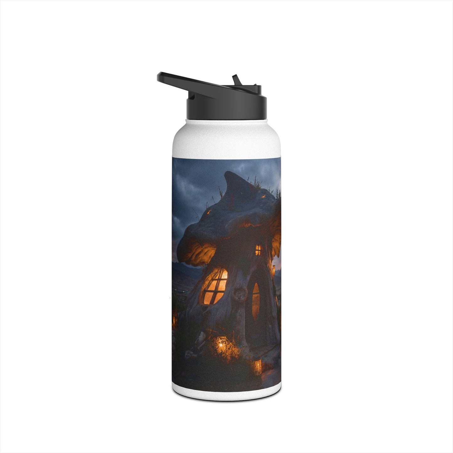 Mushroom Cottage Sunset Water Bottle – Warm Glow Haven Standard Lid