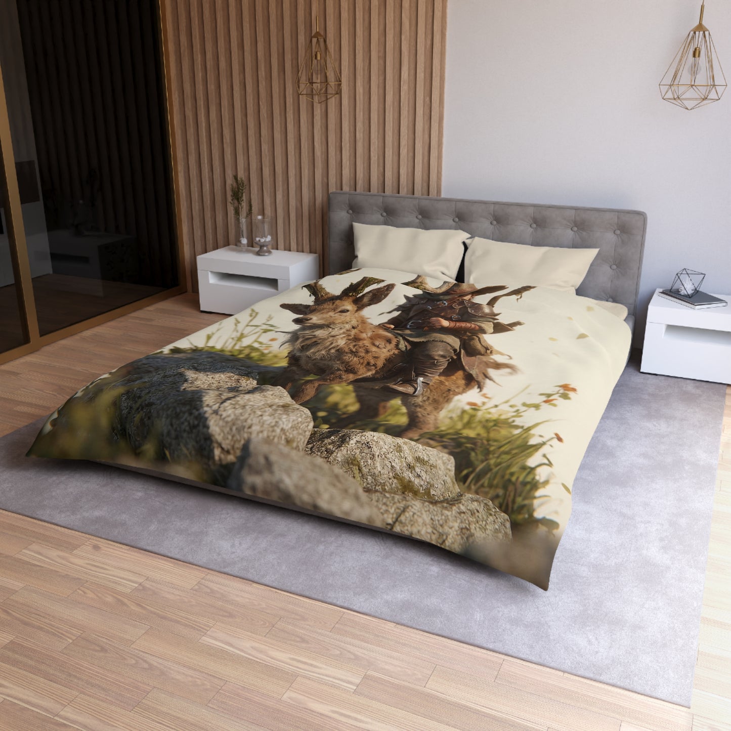 Young Rider with Stag Microfiber Duvet Cover – Sunlit Ridge Guardian