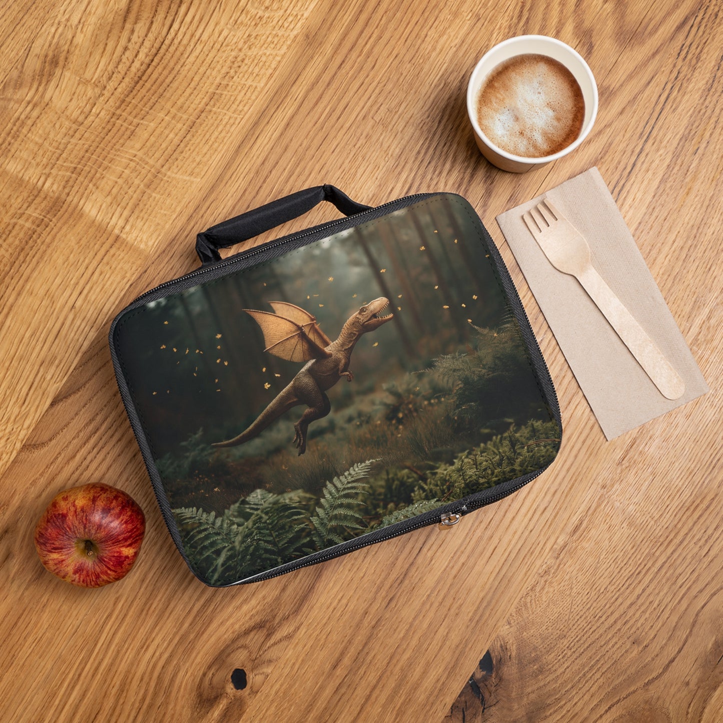 Winged Dinosaur Forest Lunch Bag – Golden Leaf Storm Through Ancient Woods