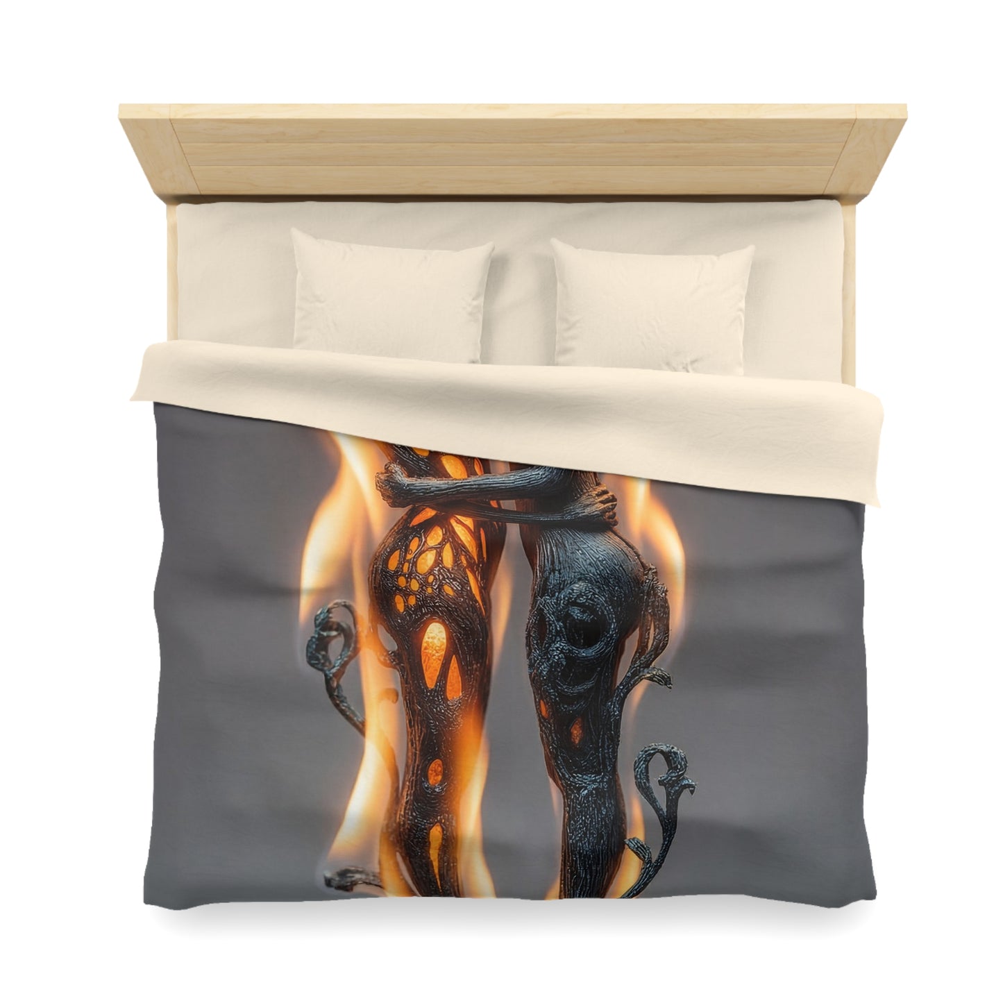 Flame-Embraced Lovers Microfiber Duvet Cover – Intertwined in Gilded Fire