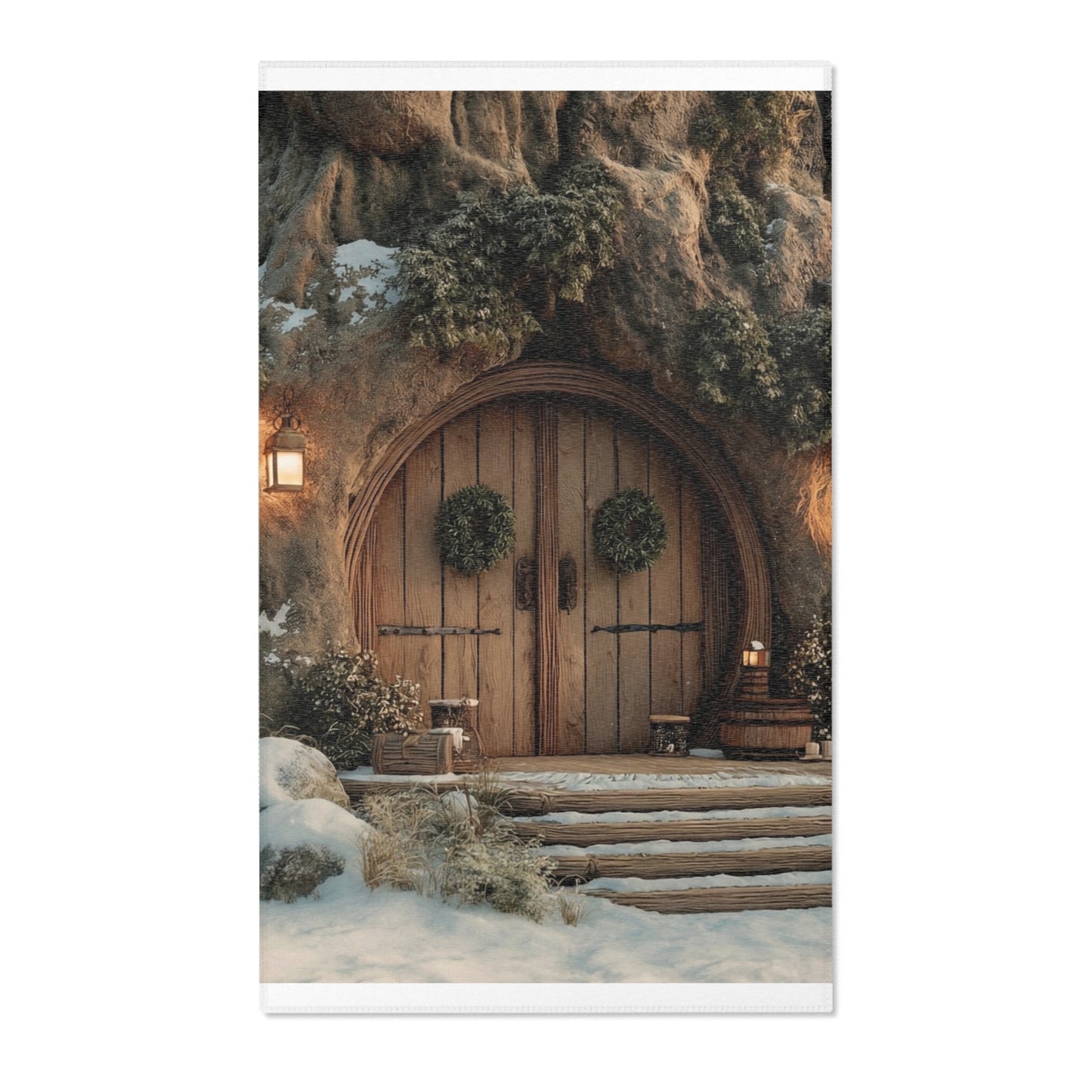 Winter Hollow Cottage Rug – Snow-Dusted Stone & Wood Sanctuary