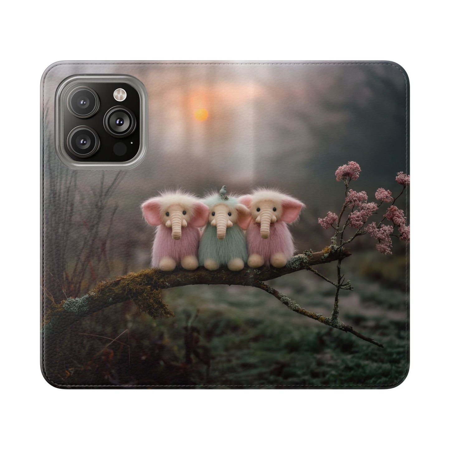 Mossy Branch Elephants Flip Cases – Pastel Fluff Guardians