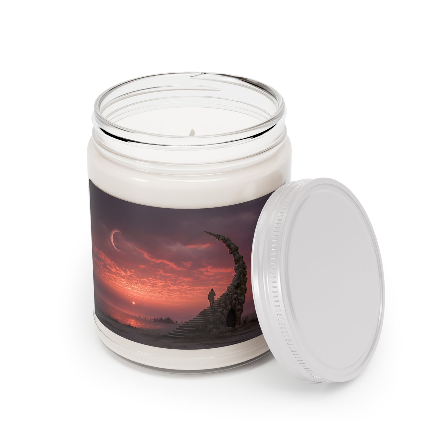 Crescent Stairway Scented Soy Candles with White Lid, 9oz – Twilight’s Whispering Ascent