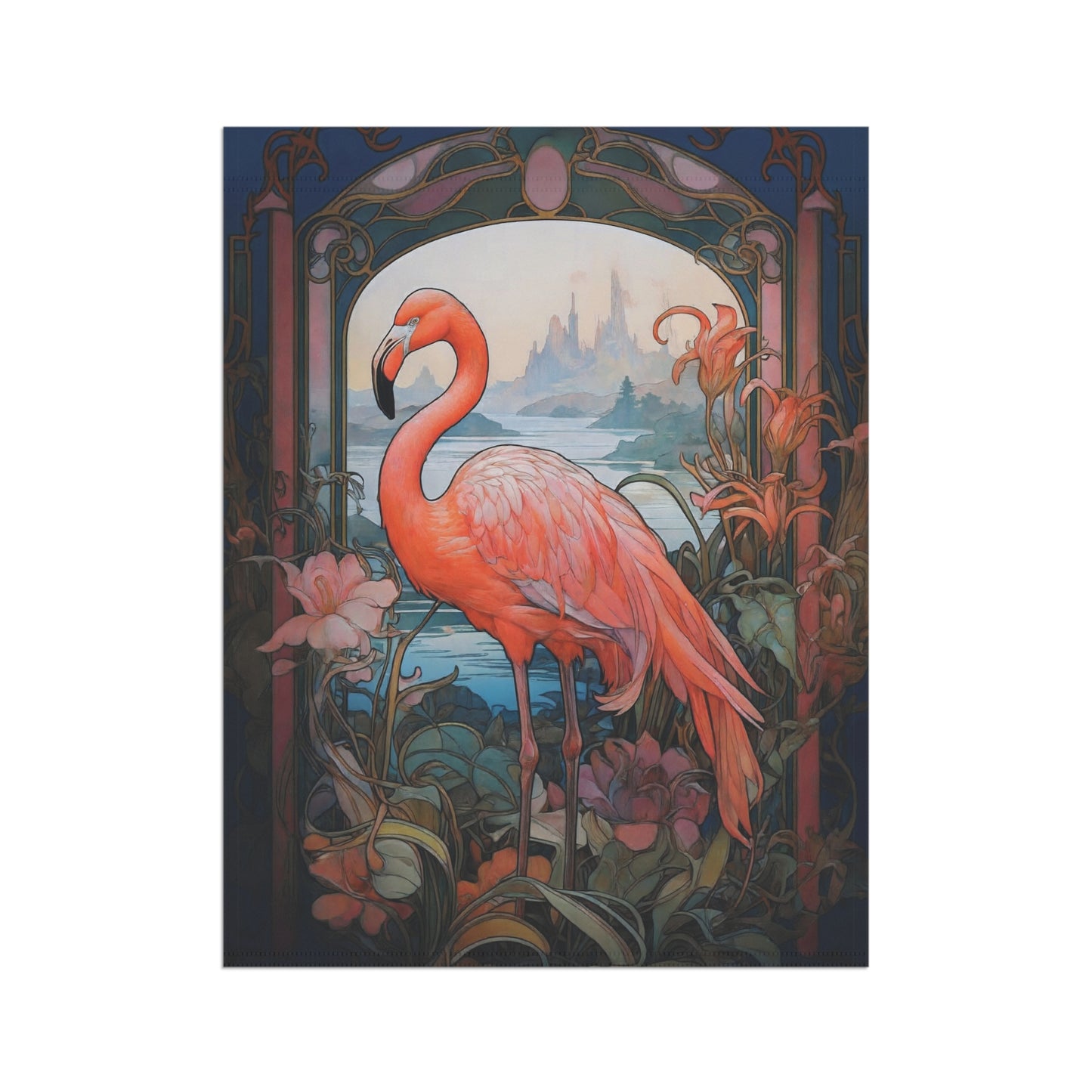 Art Nouveau Flamingo Garden Flag - Product