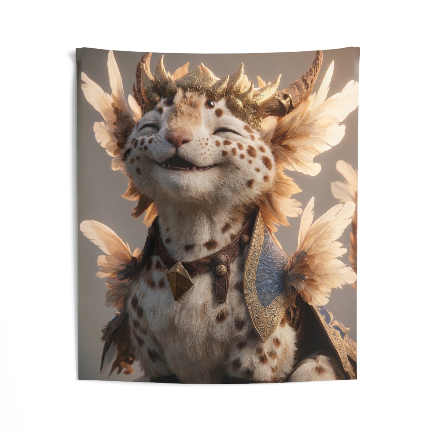 Golden Crowned Cat Sentinel Indoor Wall Tapestries – Radiant Feline Sovereign