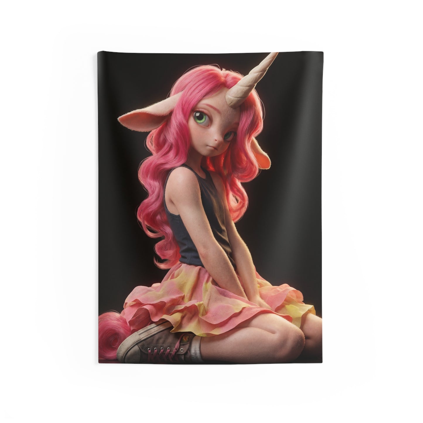 Pink Unicorn Girl Indoor Wall Tapestries – Whimsical Modern Fantasy Portrait