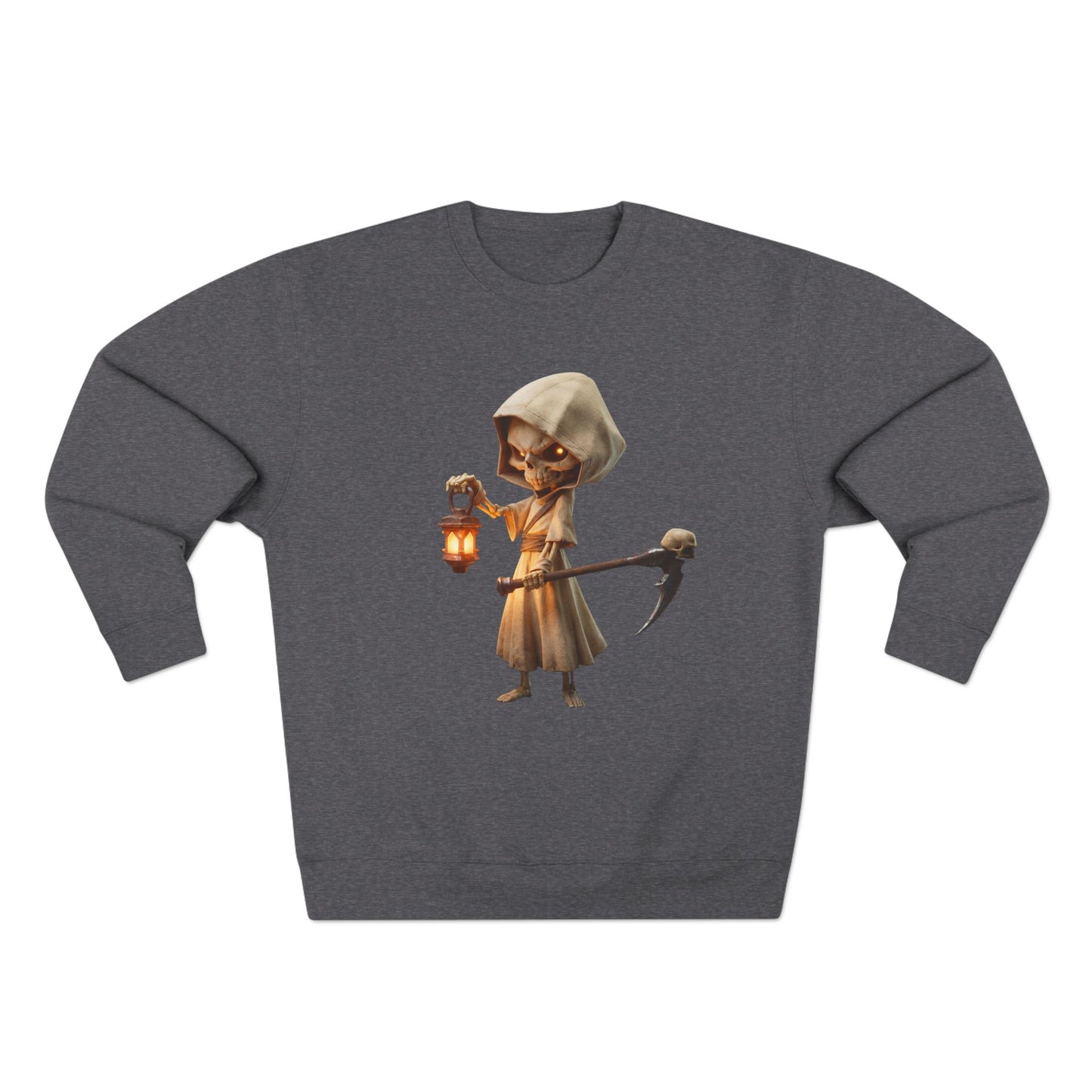 Lantern Bearer Hooded Skeleton Crewneck Sweatshirt – Warm Glow Guardian Art