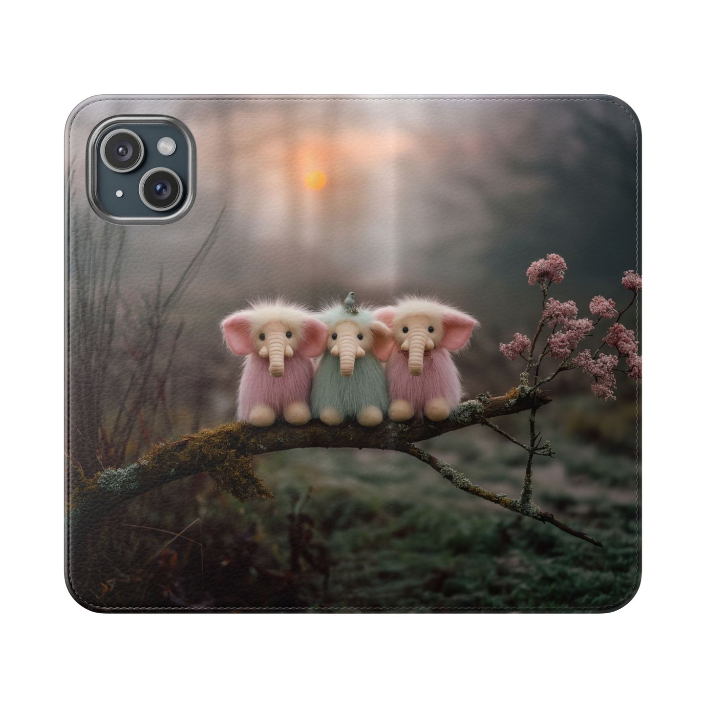 Mossy Branch Elephants Flip Cases – Pastel Fluff Guardians