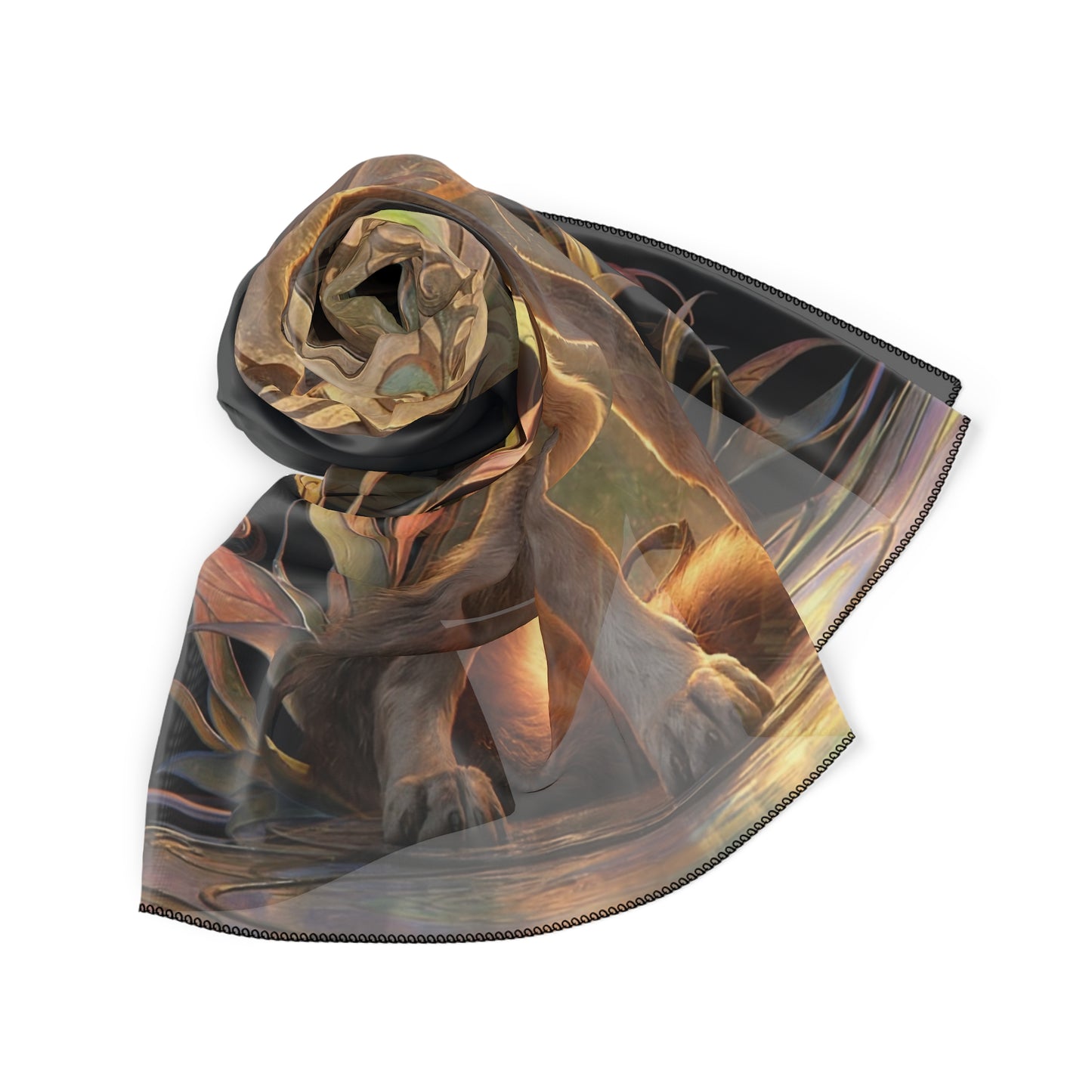 Regal Wolf Throne Scarf – Sunlit Art Nouveau Majesty