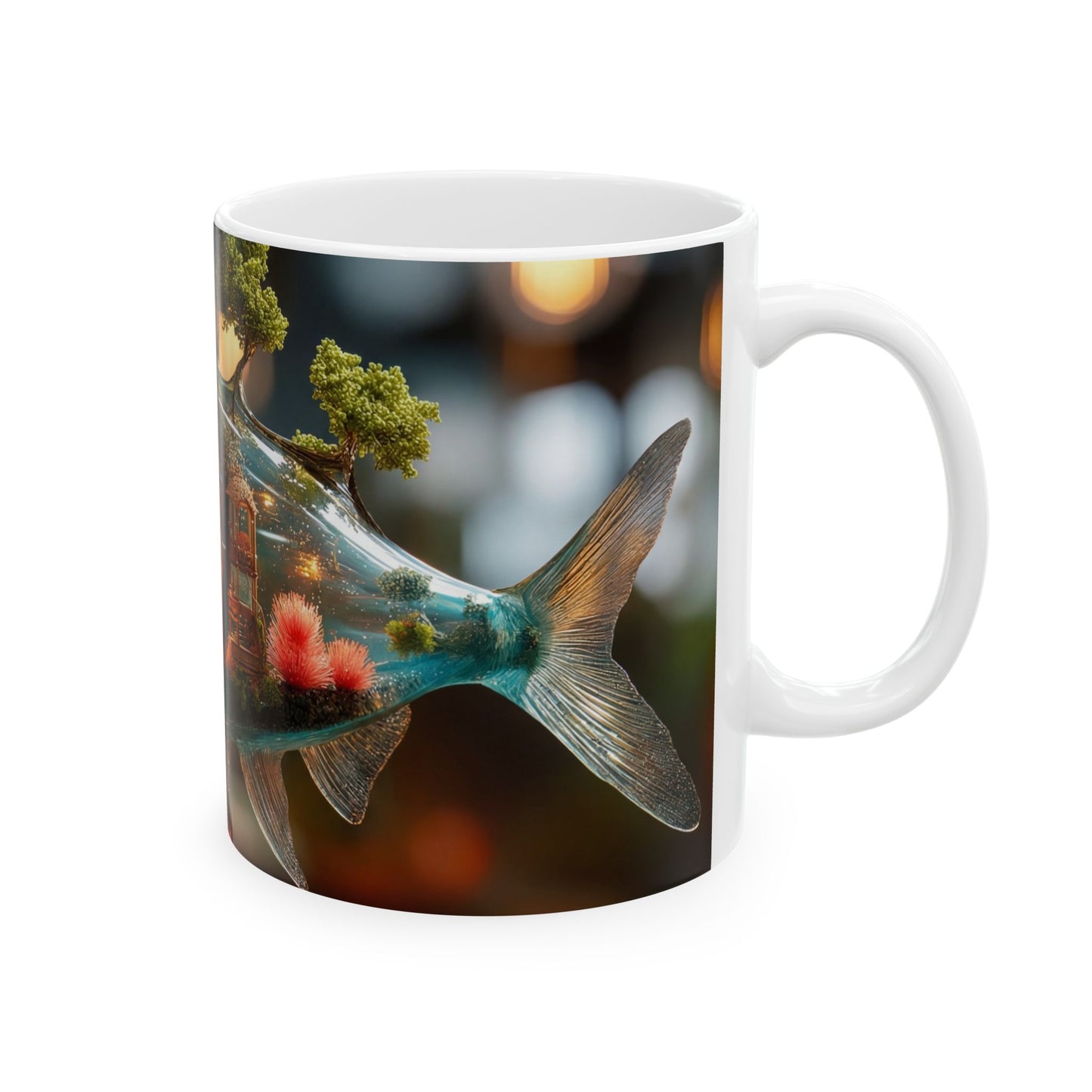 Forest Within Fish Ceramic Mug – Bioluminescent Underwater Sanctuary