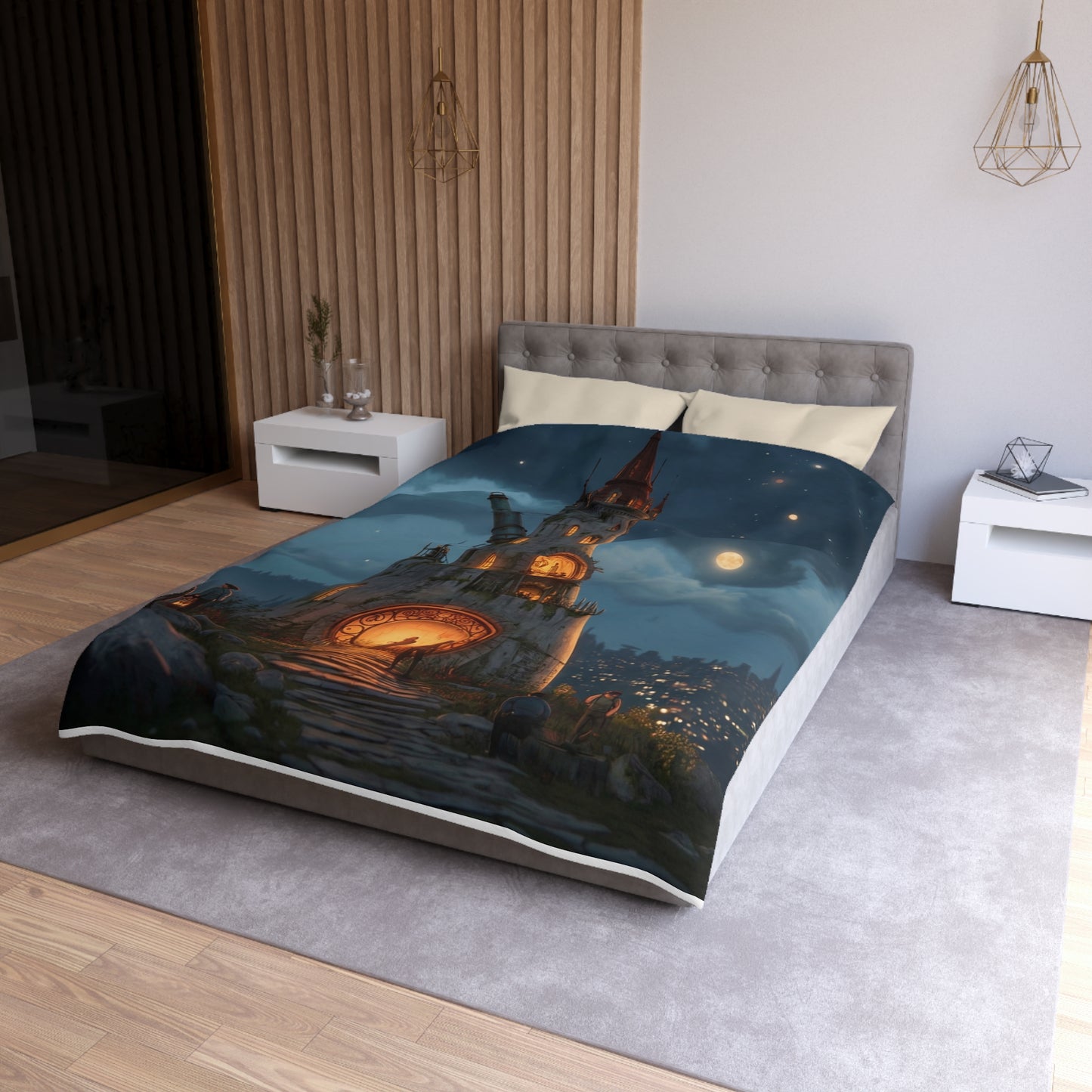 Starlit Observatory Duvet Cover – Whispers of the Cosmic Gate