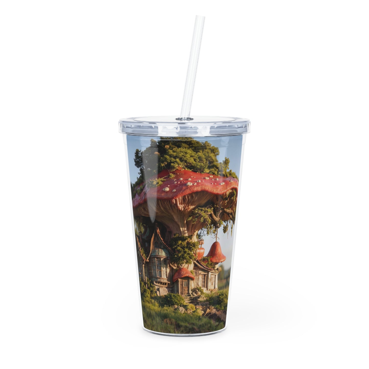 Mushroom Cottage Tumbler with Straw – Forest Floor Sanctuary