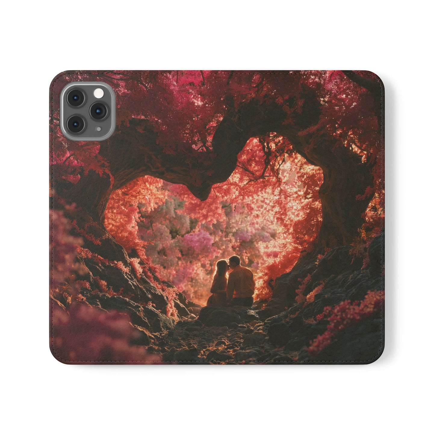 Crimson Arch Flip Cases – Heart-Shaped Canopy Romance