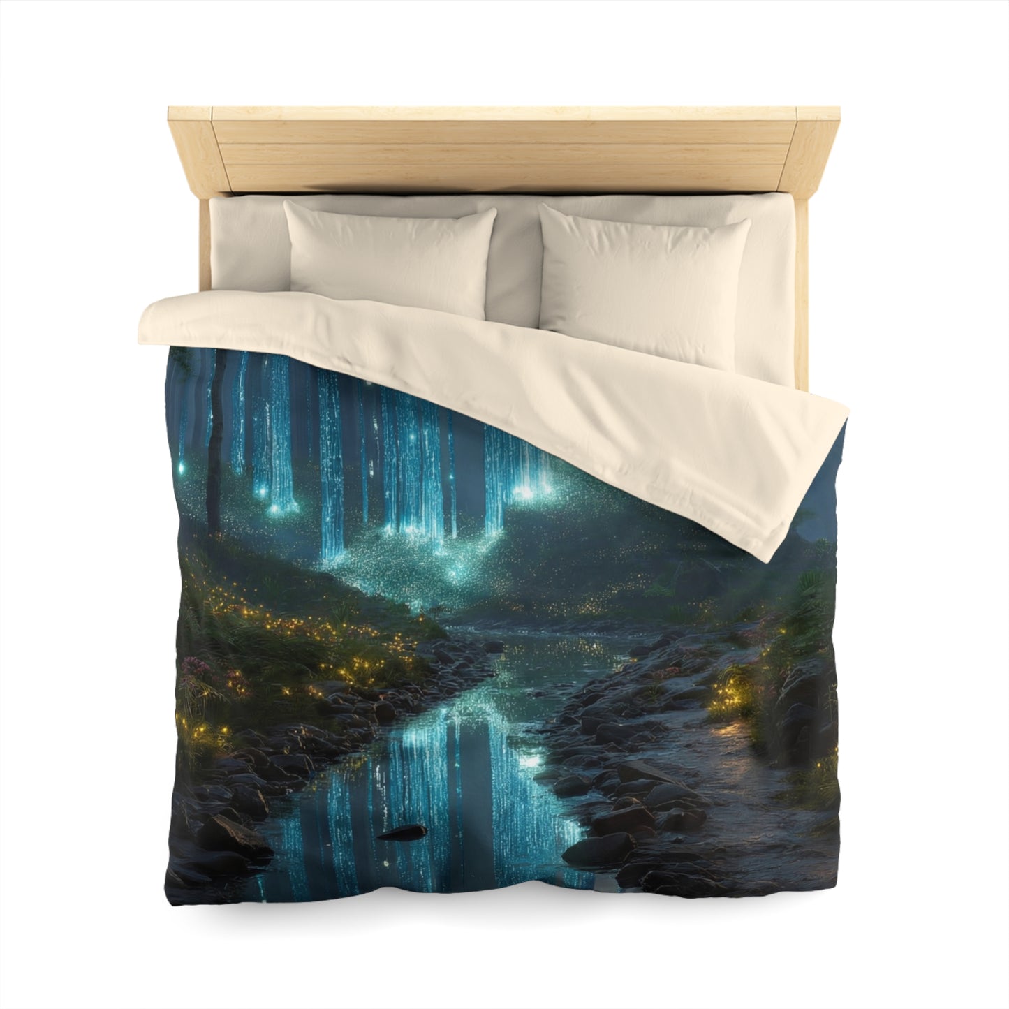 Celestial Waterfall Forest Microfiber Duvet Cover – Azure Light Reverie