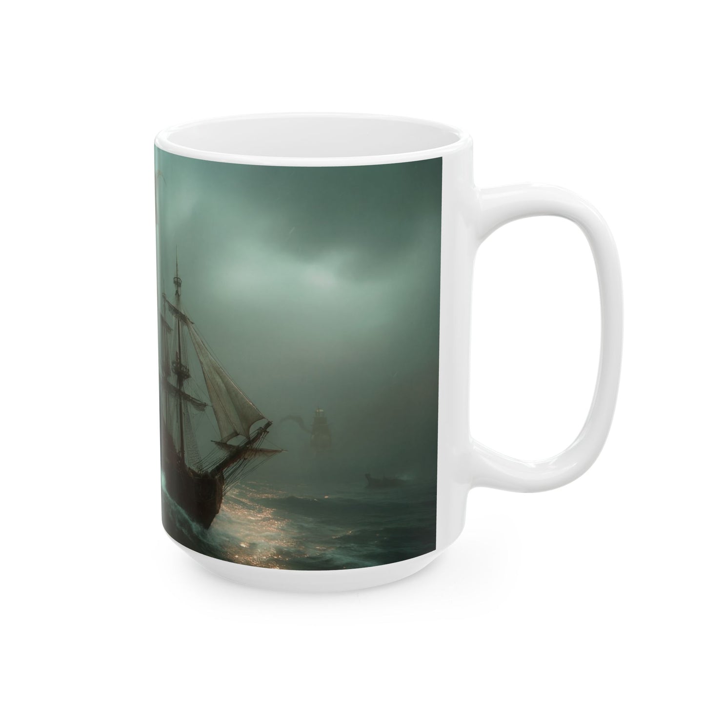 Leviathan’s Roar Ceramic Mug – (11oz, 15oz) Storm-Scarred Sea Serpent