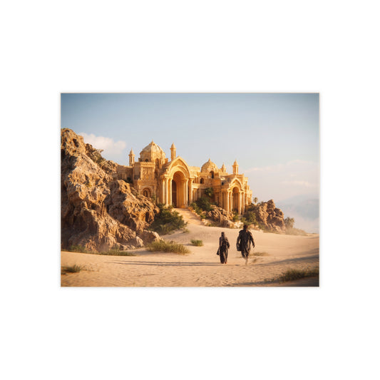 Desert Oasis Palace Ceramic Photo Tile – Golden Mirage on Sun-Drenched Sands