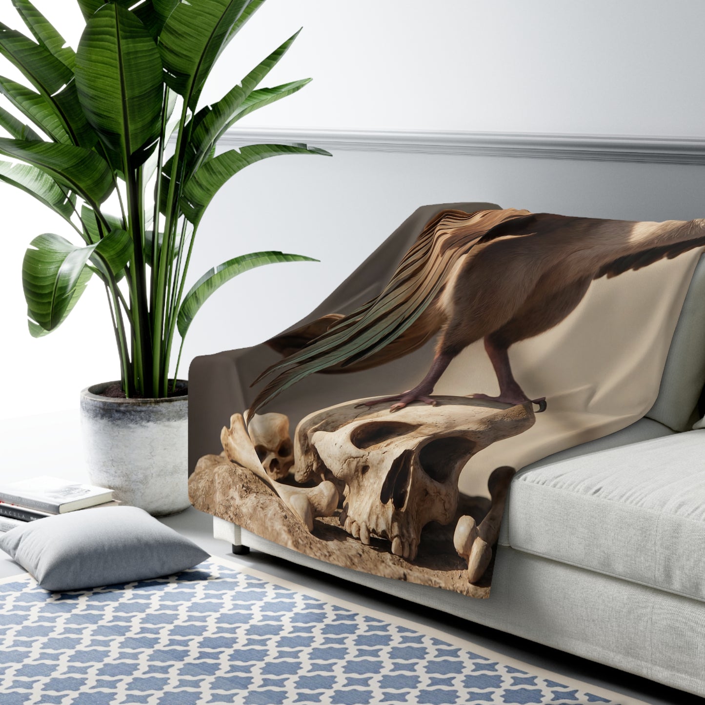 Winged Siamese Cat Guardian Sherpa Fleece Blanket – Skeletal Sentinel Warmth