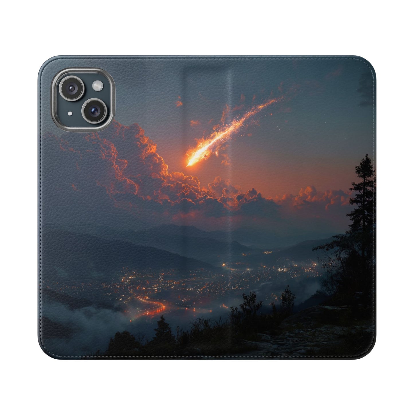 Meteor Over Valley Flip Cases – Crimson Sky Sentinel Cover