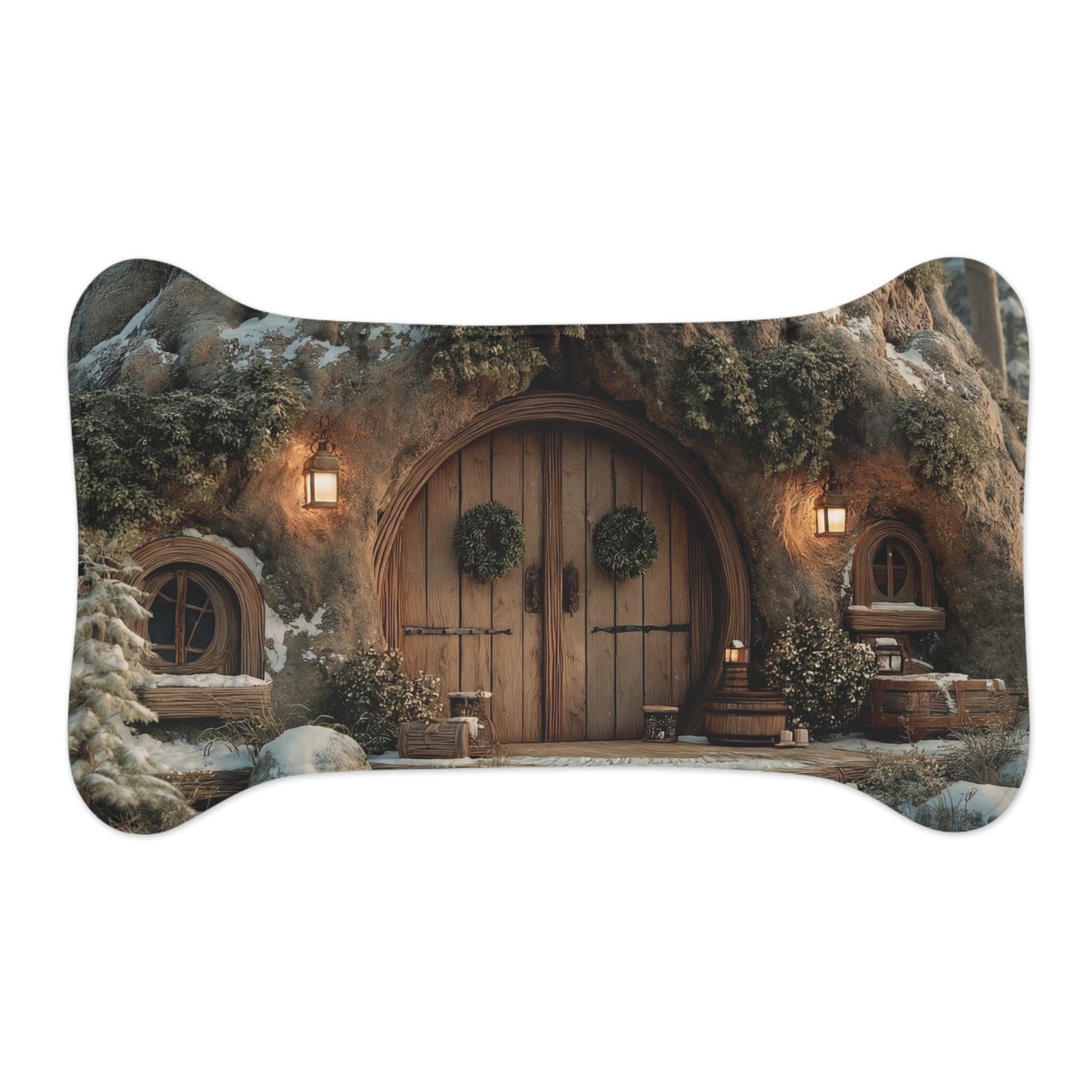 Winter Hollow Cottage Pet Feeding Mats – Snow-Dusted Hearth Welcome