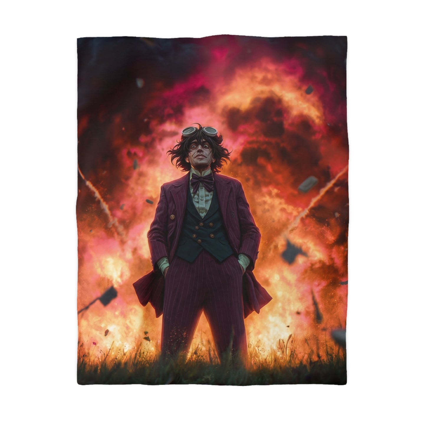Explosive Goggles Man Microfiber Duvet Cover – Crimson Sky Aftermath