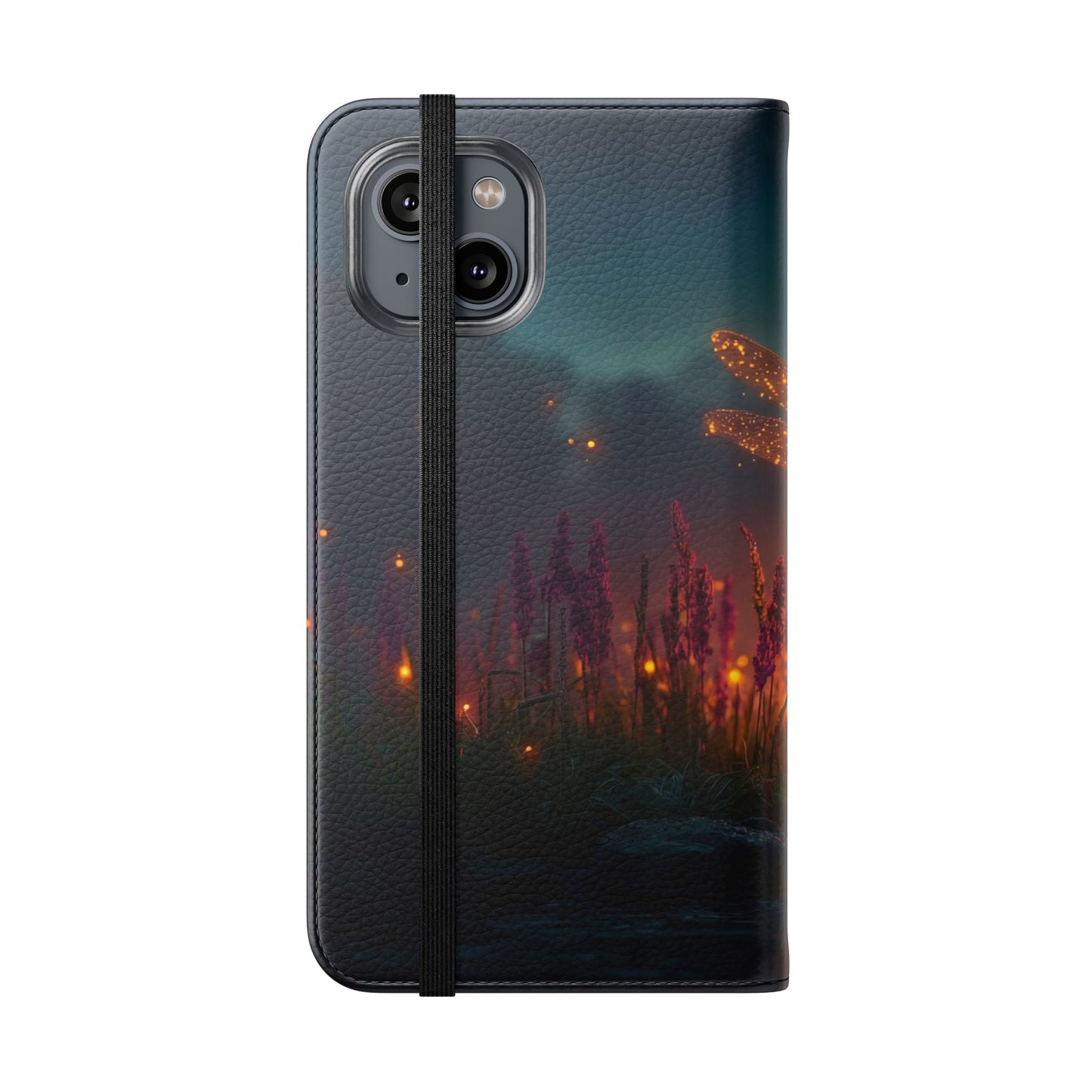 Bioluminescent Dragonfly Flip Cases – Glowing Amber Wings Over Twilight Marsh