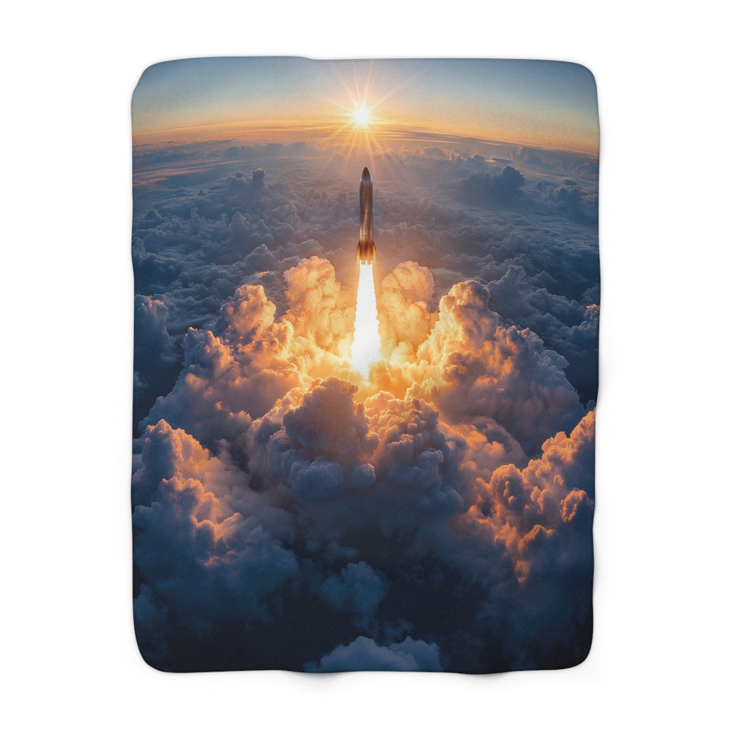 Rocket Sunrise Sherpa Fleece Blanket – Igniting the Sky Above Clouds