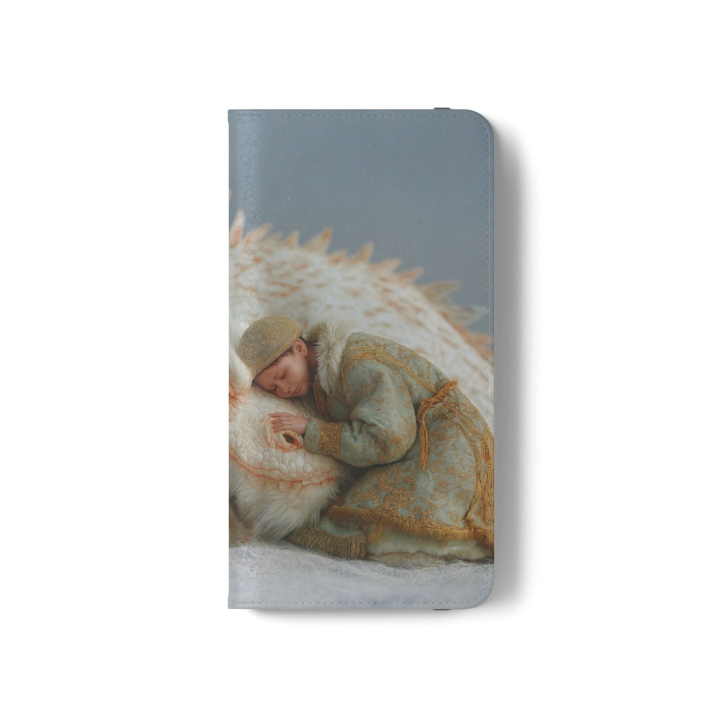 Sleeping Child and Dragon Flip Cases – Snowy Guardian Embrace