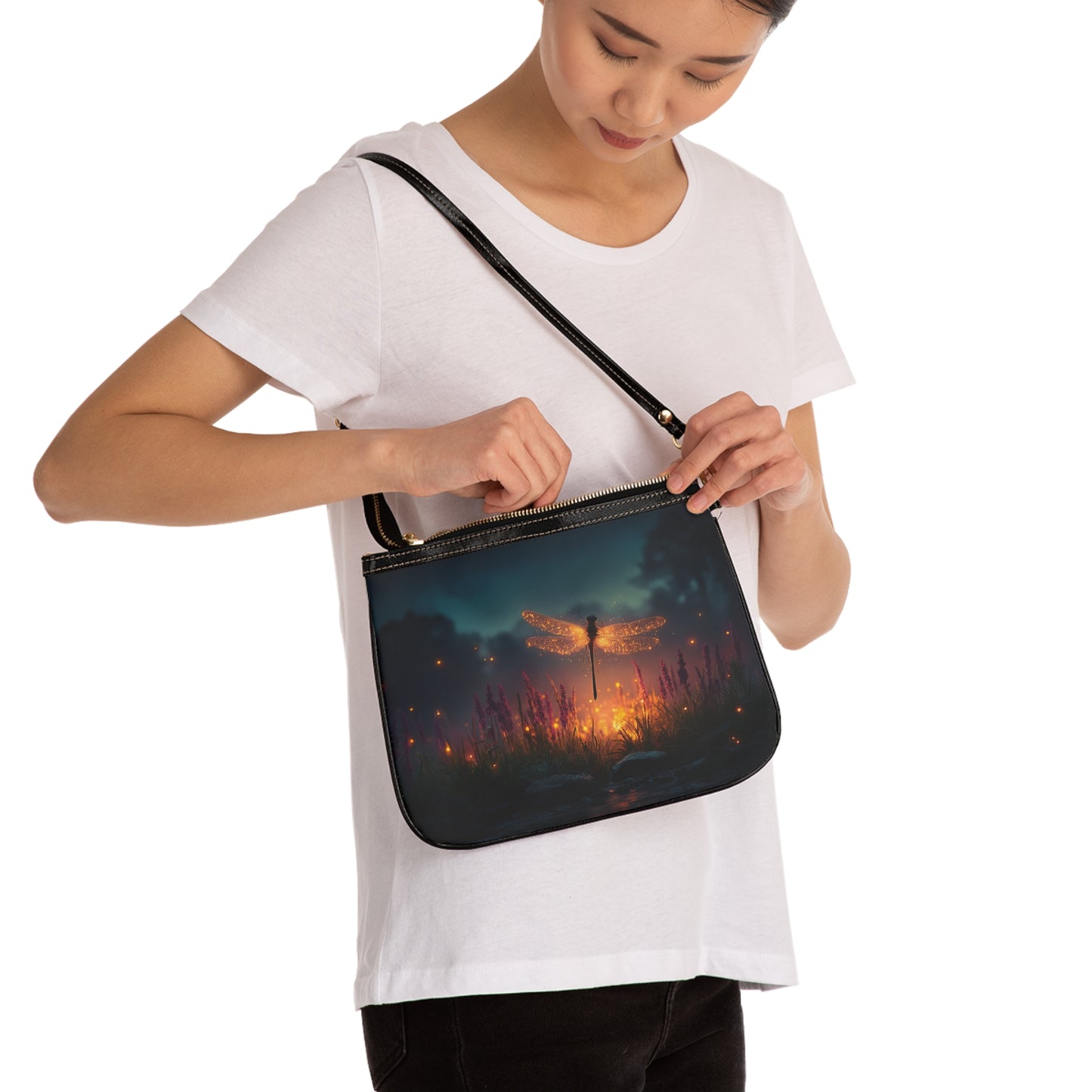 Glowing Dragonfly Small Shoulder Bag – Twilight Meadow Dreamscape