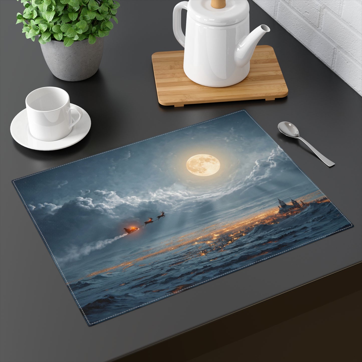 Midnight Sleigh Ride Placemat – Warm Glow Over Snowbound City