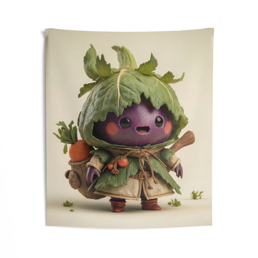 Purple Eggplant Guardian Indoor Wall Tapestries – Leaf-Crowned Harvest Hero