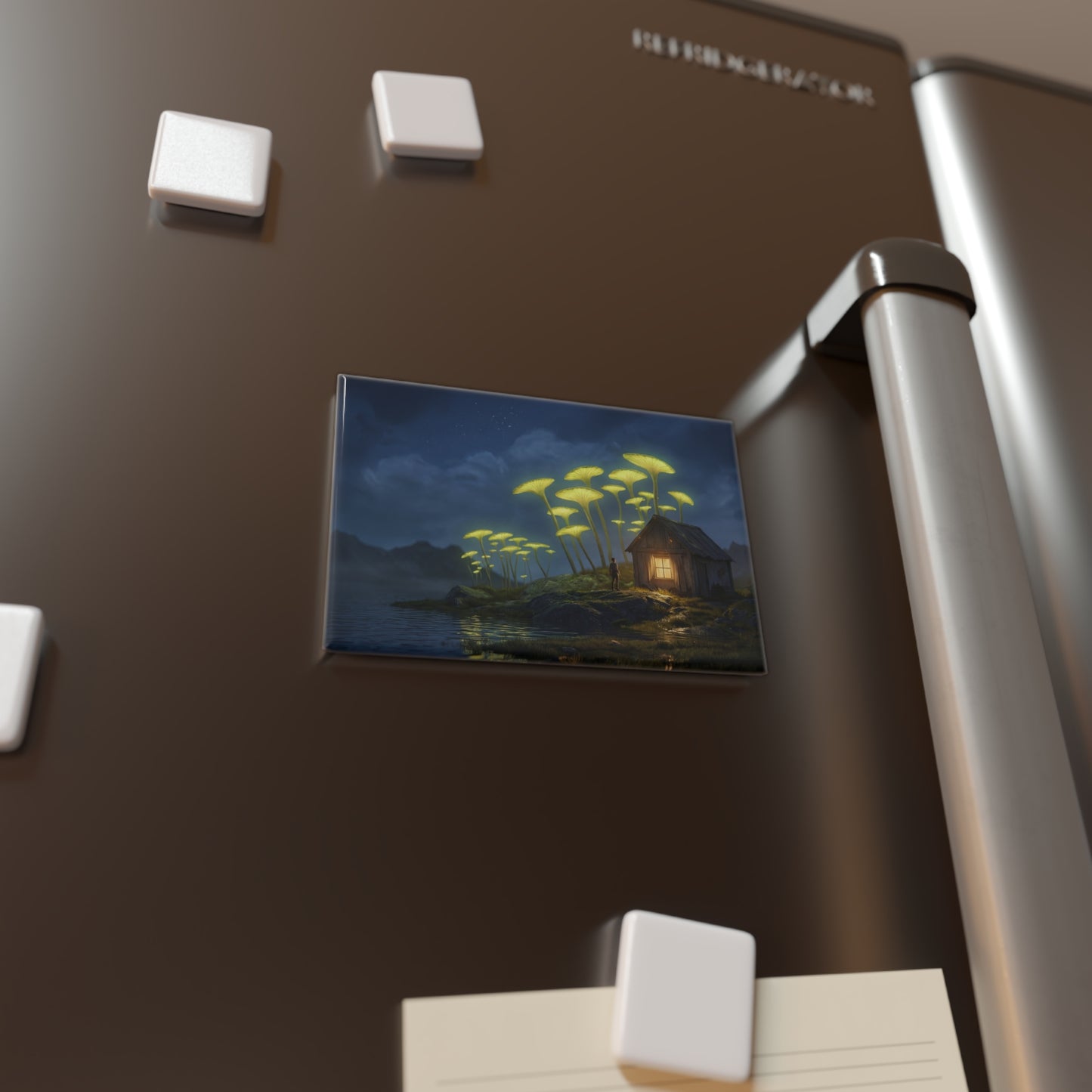 Glowing Mushroom Cottage Magnet – Secret Night Garden Sanctuary