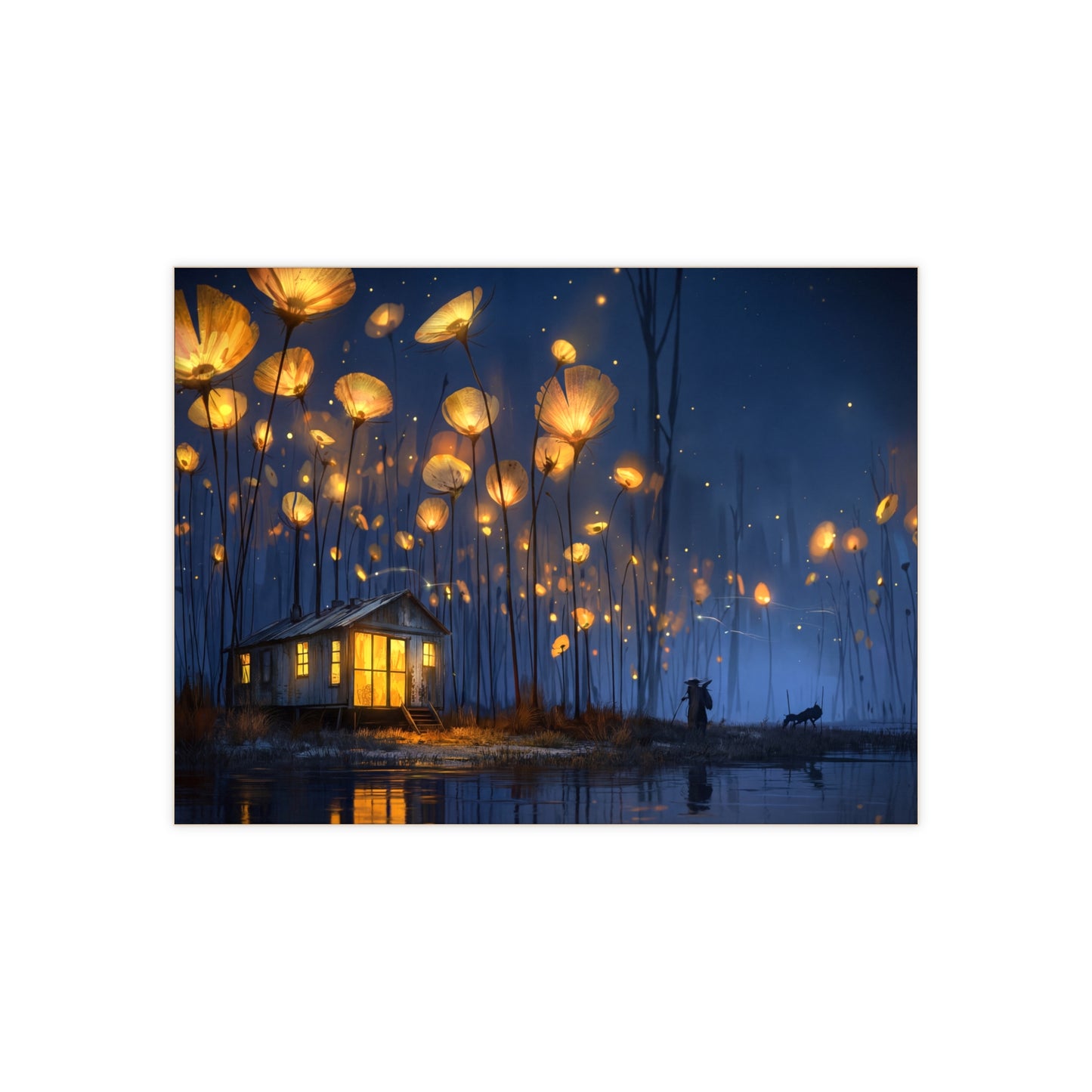 Luminous Wildflower Cottage Tile – Warm Glow in the Twilight Marsh