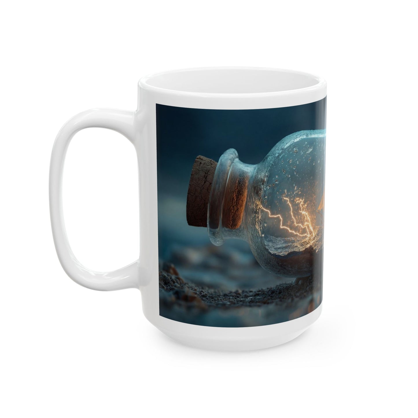 Storm-Sailed Ship in Bottle Ceramic Mug – (11oz, 15oz) – Sea’s Secret Encased