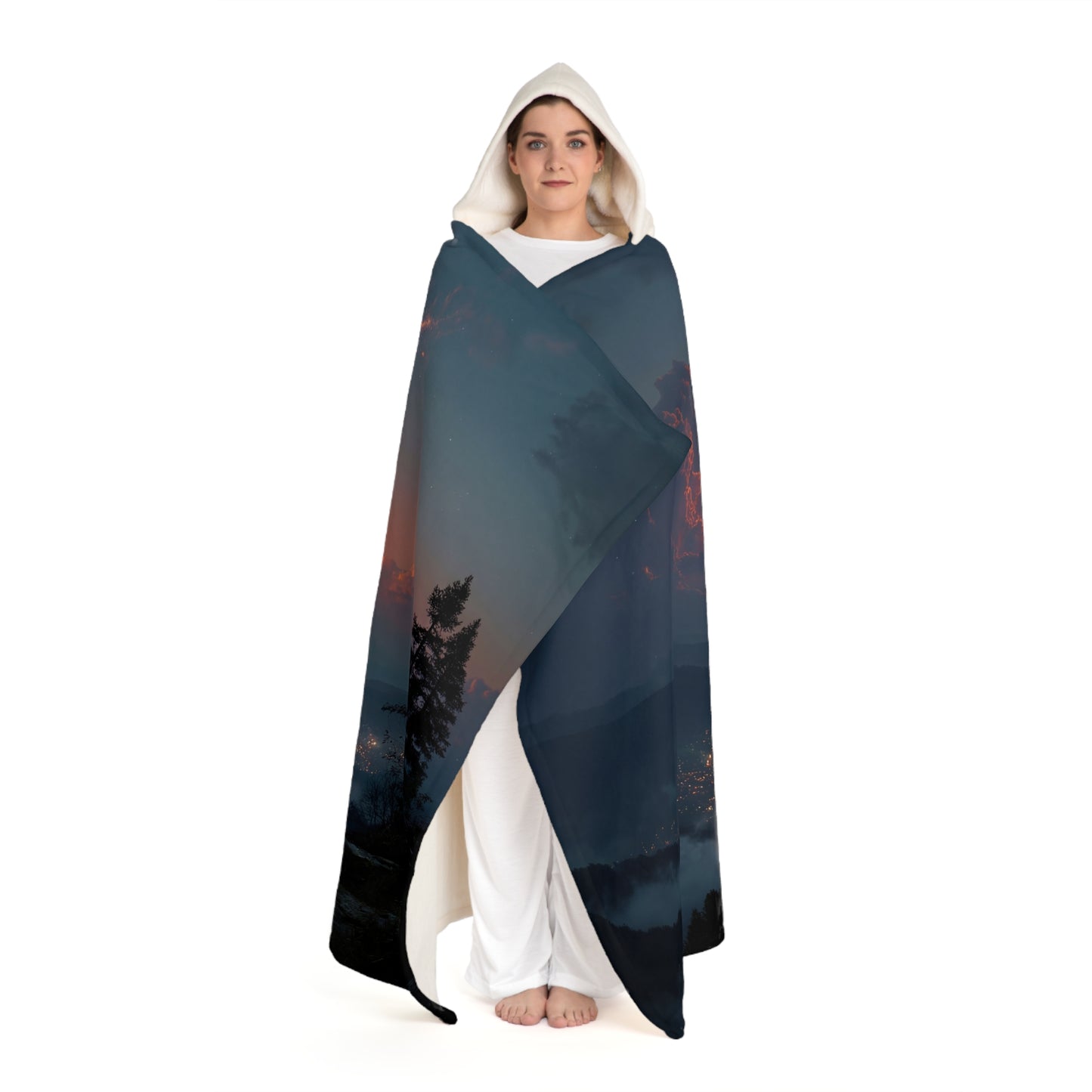 Meteor Firefall Hooded Sherpa Fleece Blanket – Twilight Mountain Glow