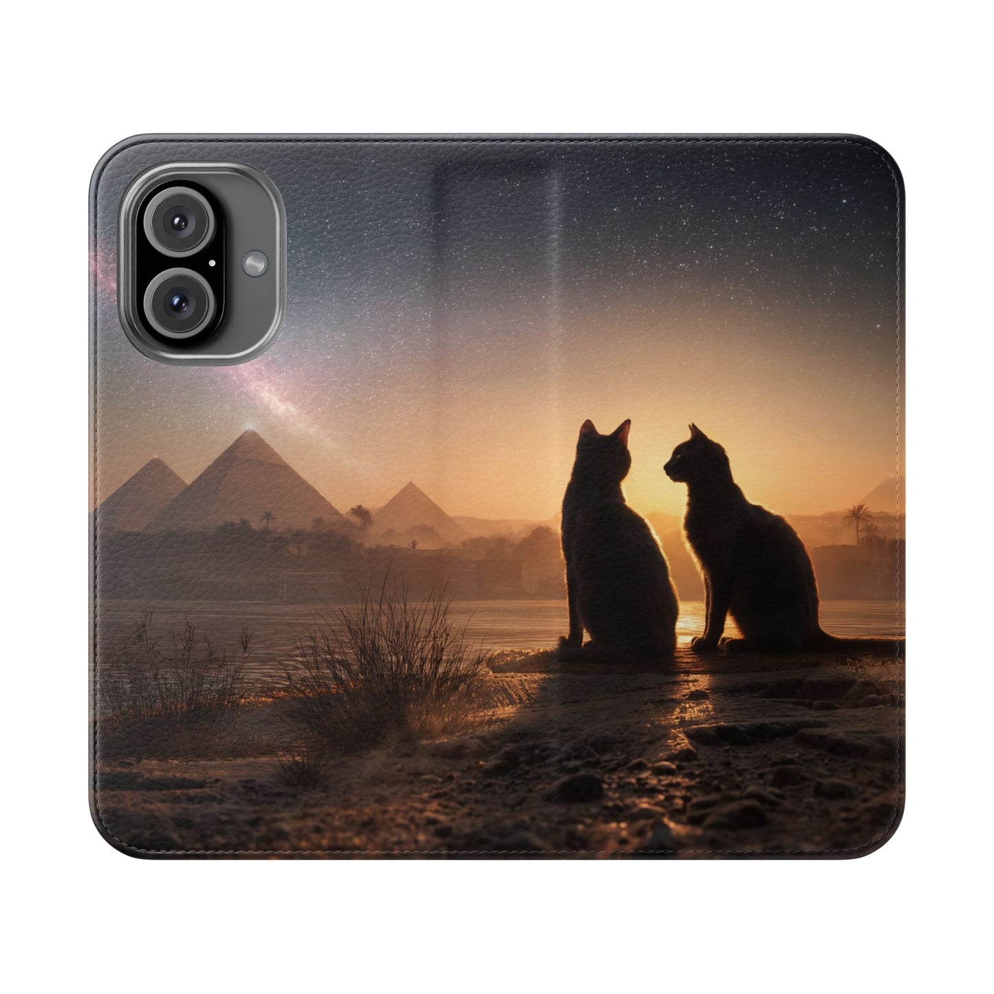 Pharaoh Cats Flip Cases – Starry Nile Guardians on the Bank