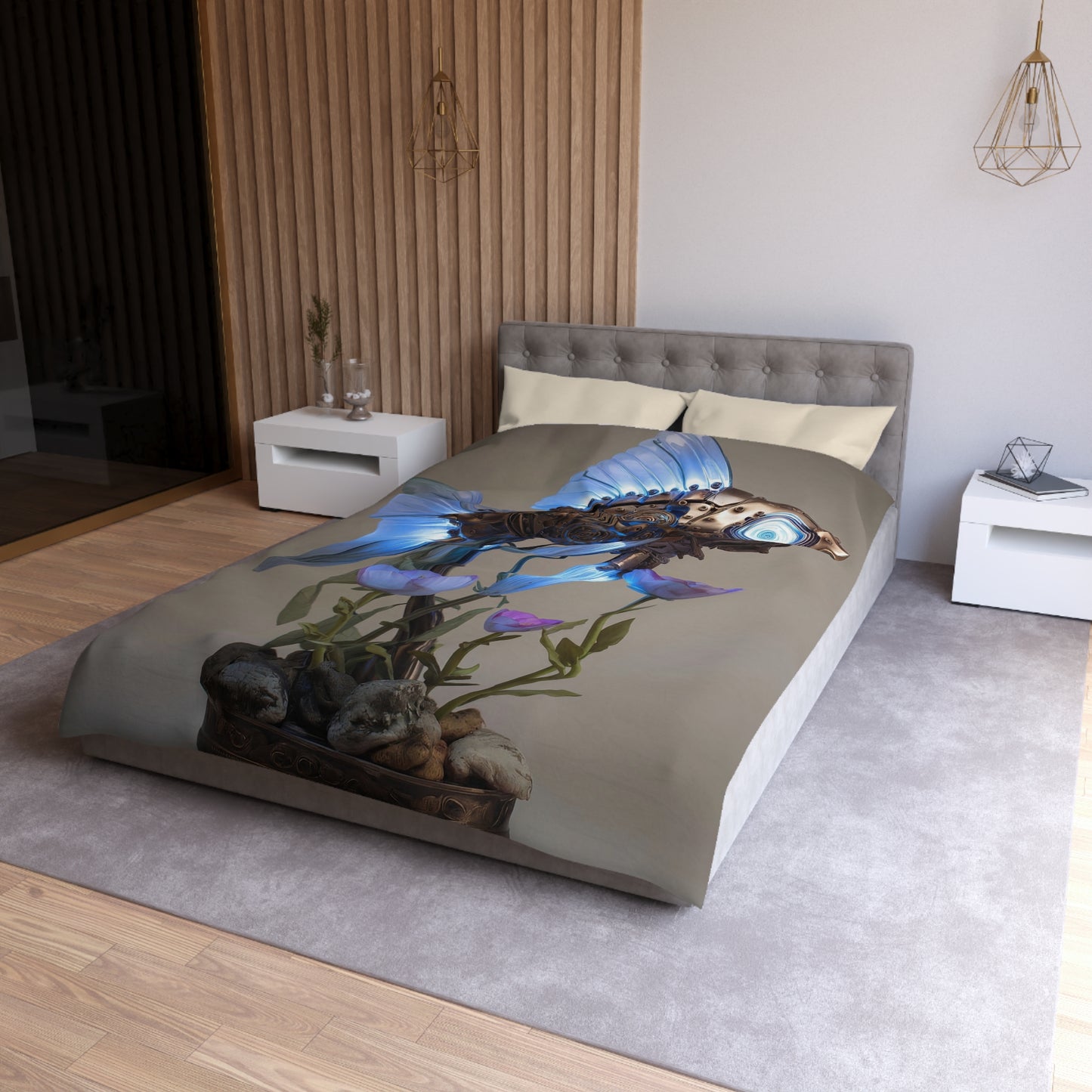 Steampunk Fish Microfiber Duvet Cover – Luminescent Gear & Petal Dreamscape