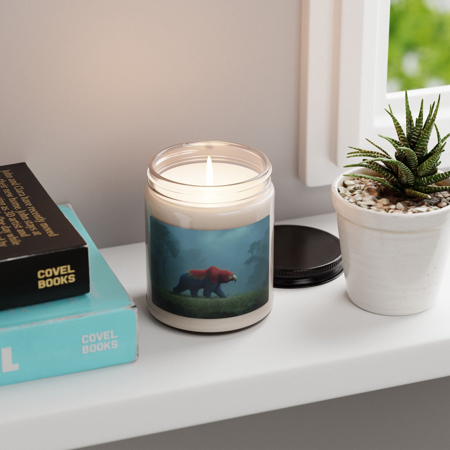 Parrot-Bear in Mist Scented Soy Candle, 9oz – Whisper of the Rainforest Guardian