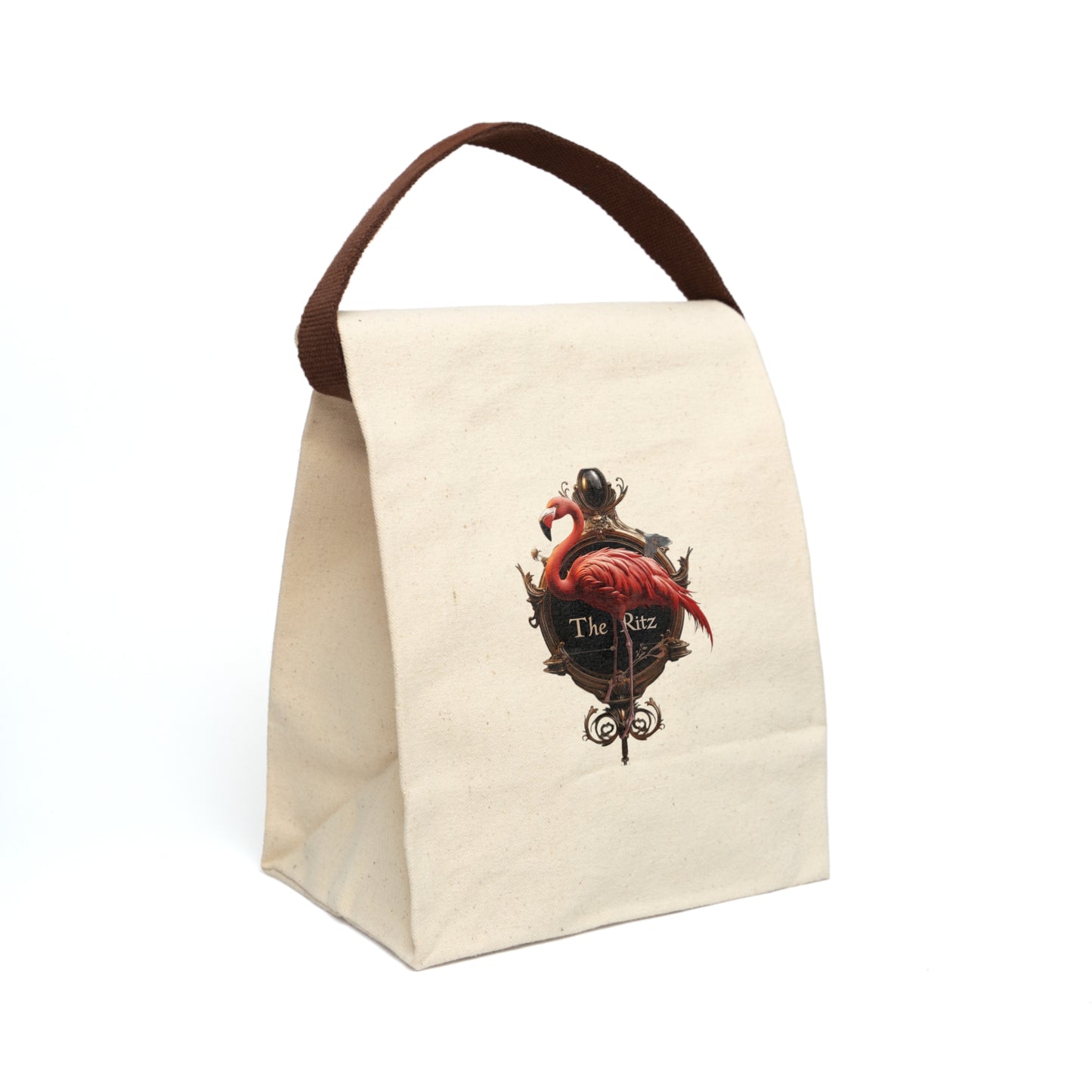 Crimson Flamingo Ritz Emblem Lunch Bag With Strap – Gilded Portrait & Velvet Signage