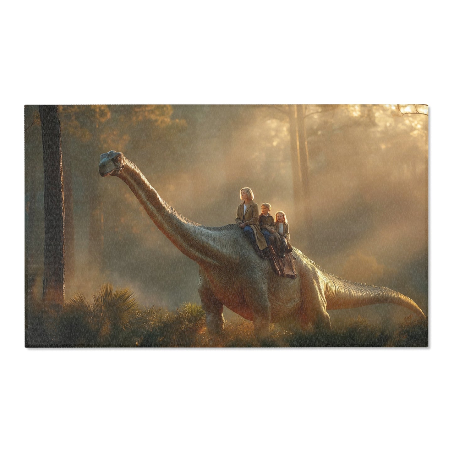Dinosaur Rider Area Rugs – Sunlit Forest Sanctuary with Gentle Giant