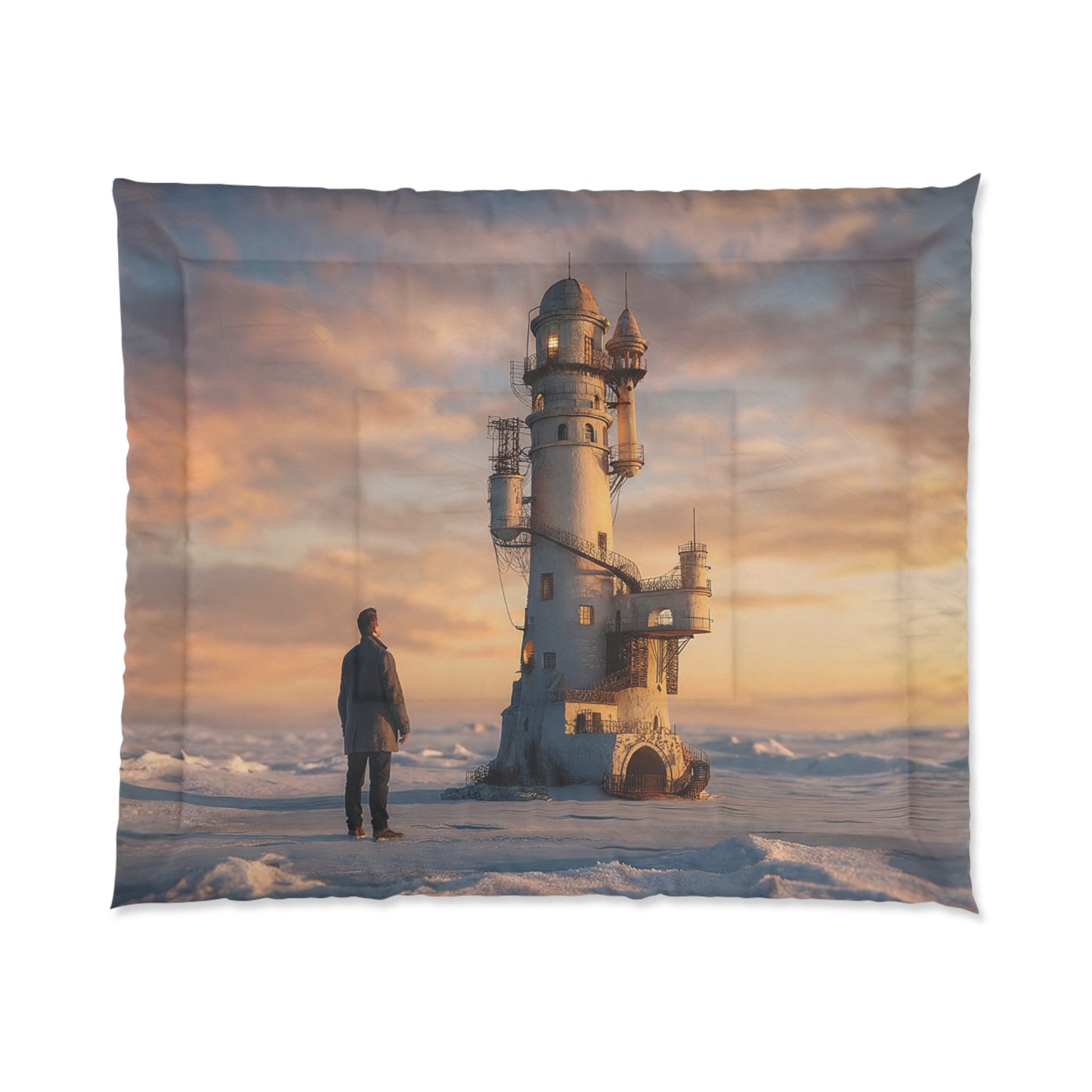 Lighthouse Sentinel Comforter – Arctic Twilight Beacon Dreamscape