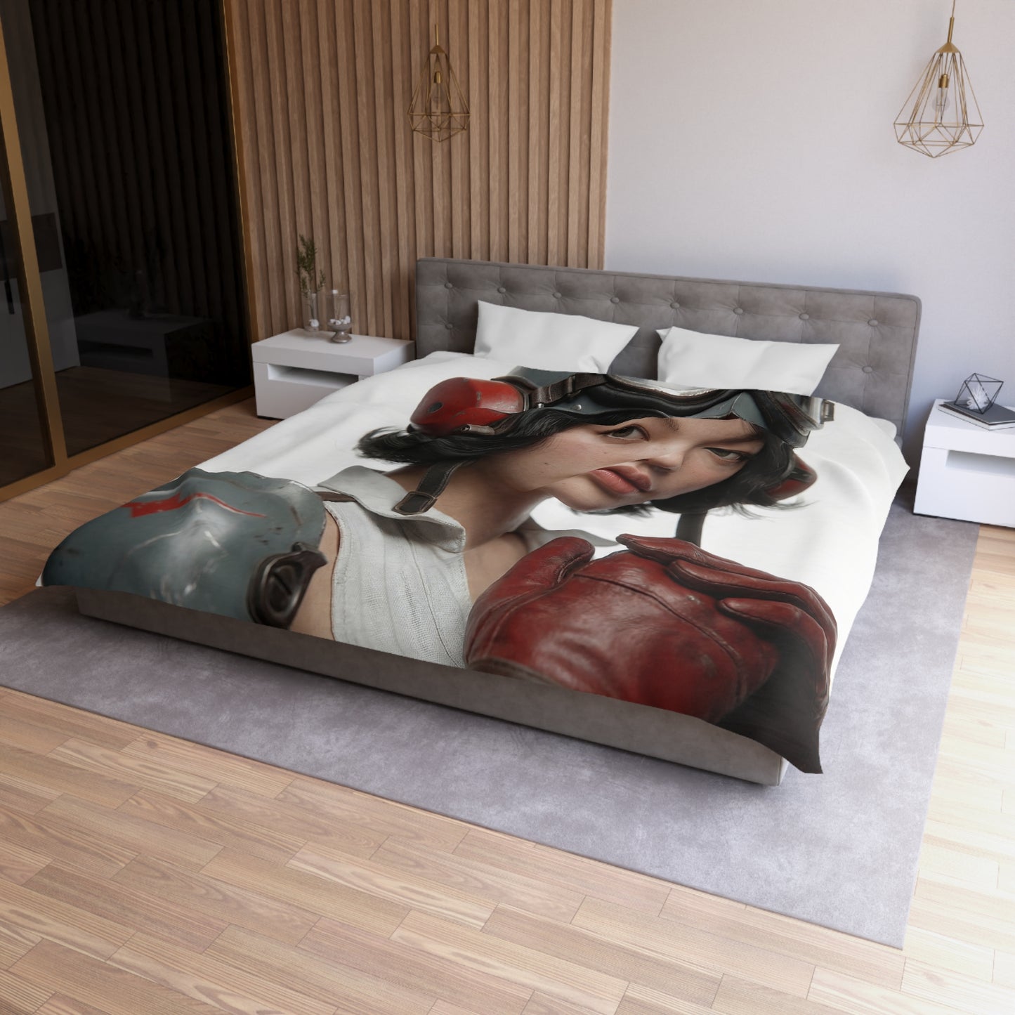 Aviator’s Gaze Microfiber Duvet Cover – Crimson Gloves and Skyward Resolve