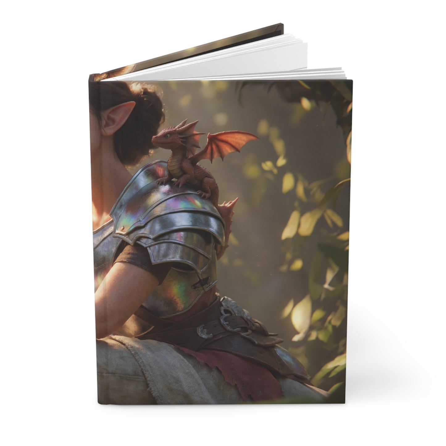 Elf Sentinel with Dragon Companion Hardcover Journal Matte – Sunlit Grove Pause