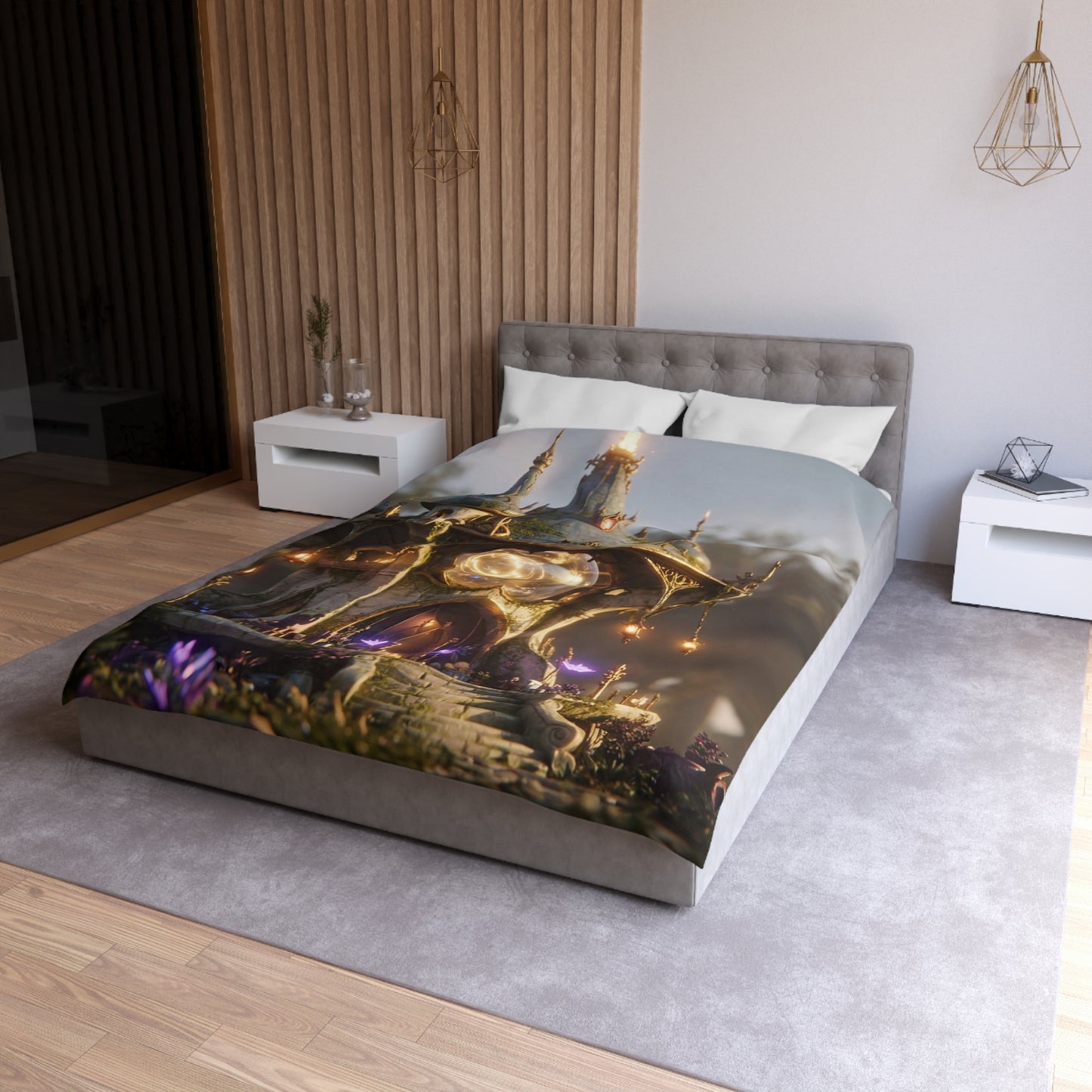 Whispering Observatory Duvet Cover – Twilight Magic in Stone
