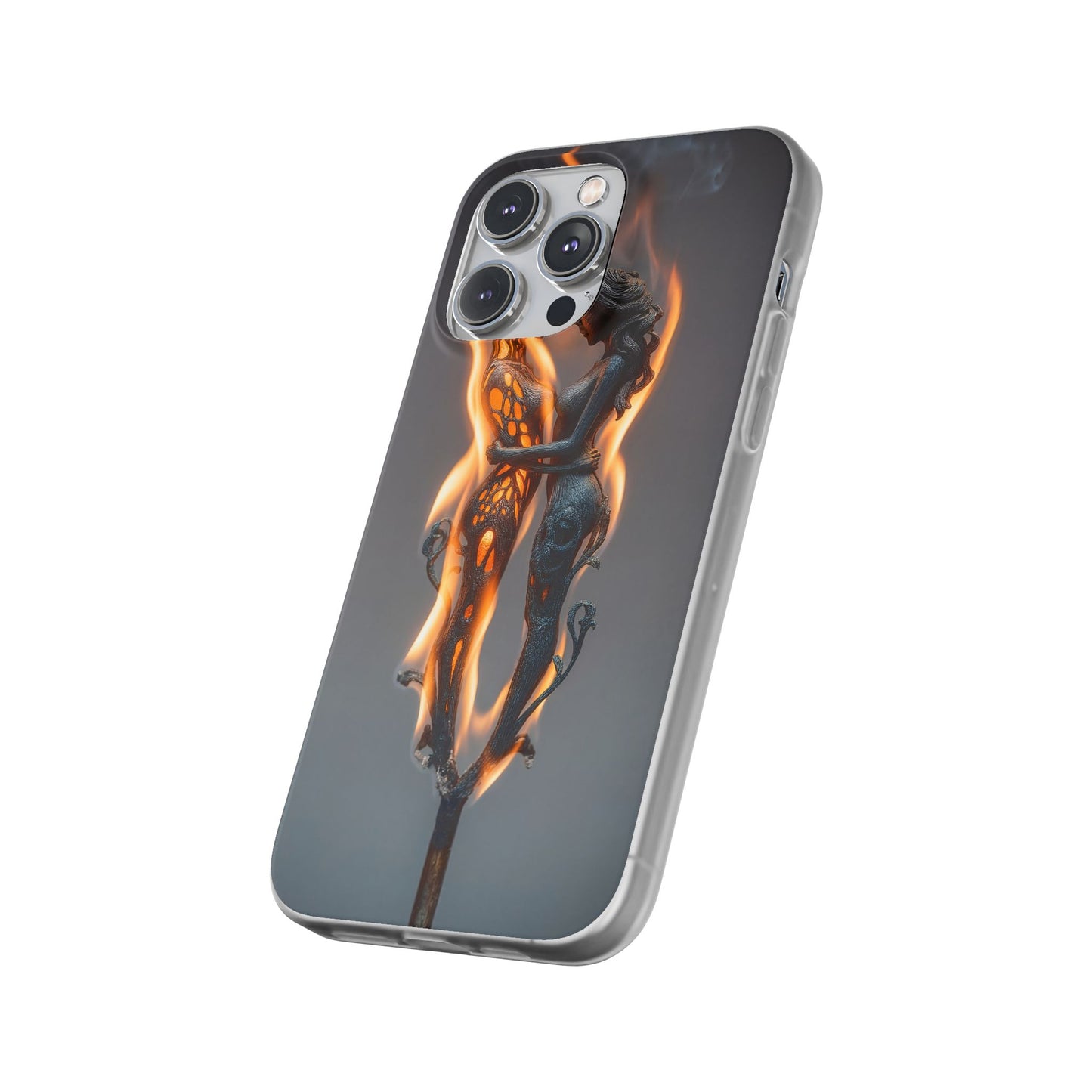 Flame-Embraced Lovers Flexi Cases – Intimate Glow Within the Fire