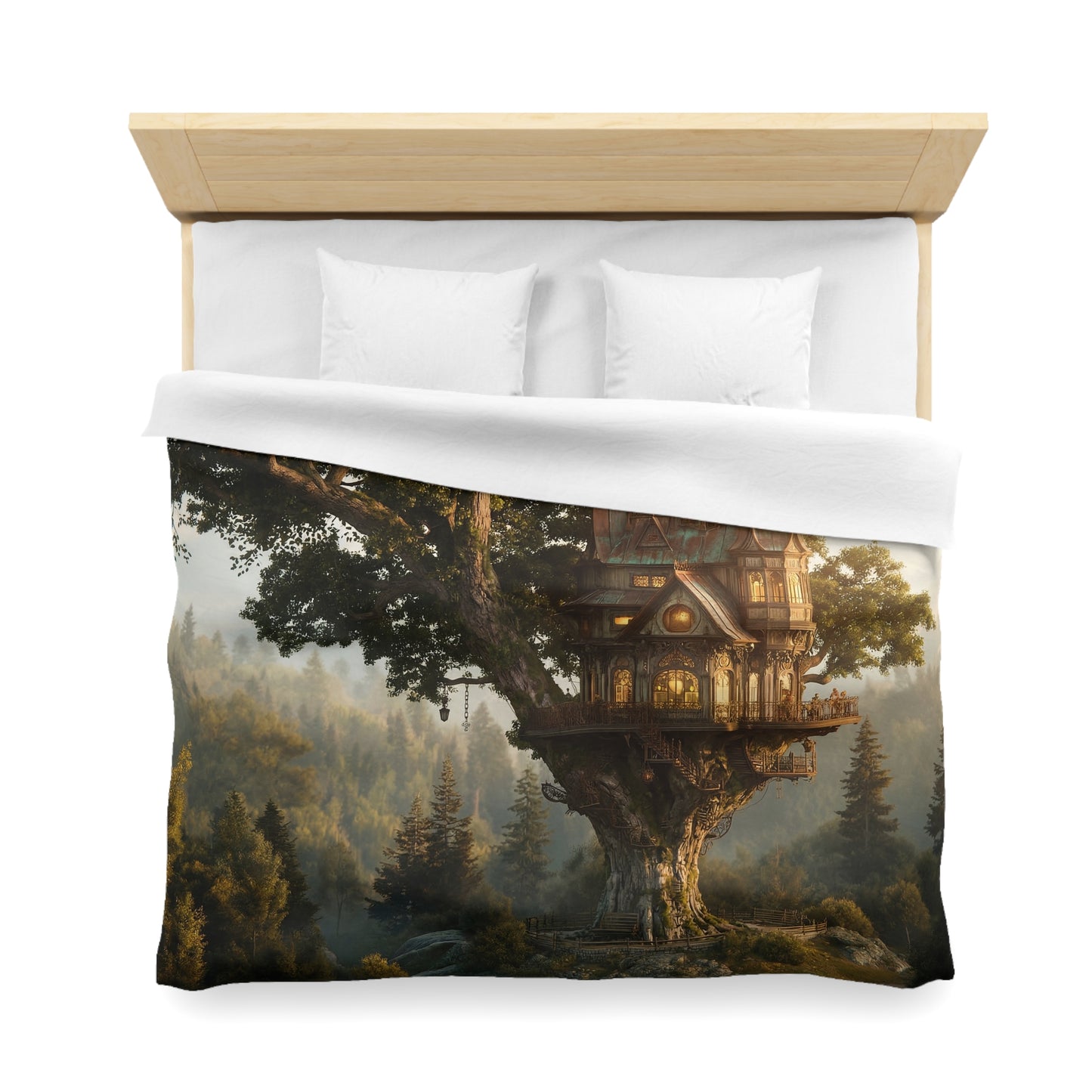 Treehouse Sentinel Microfiber Duvet Cover – Twilight Haven in the Ancient Grove