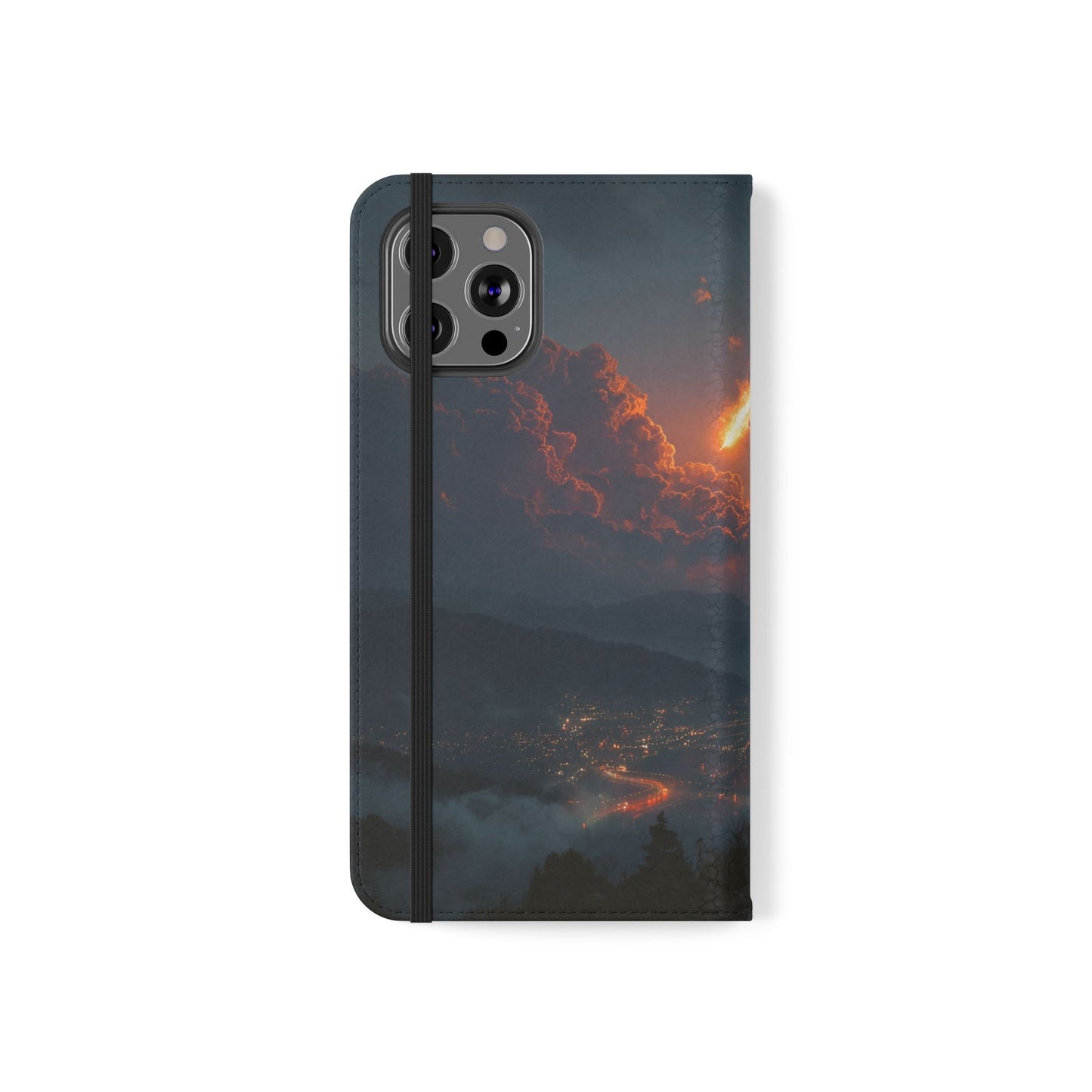 Meteor Over Valley Flip Cases – Crimson Sky Sentinel Cover