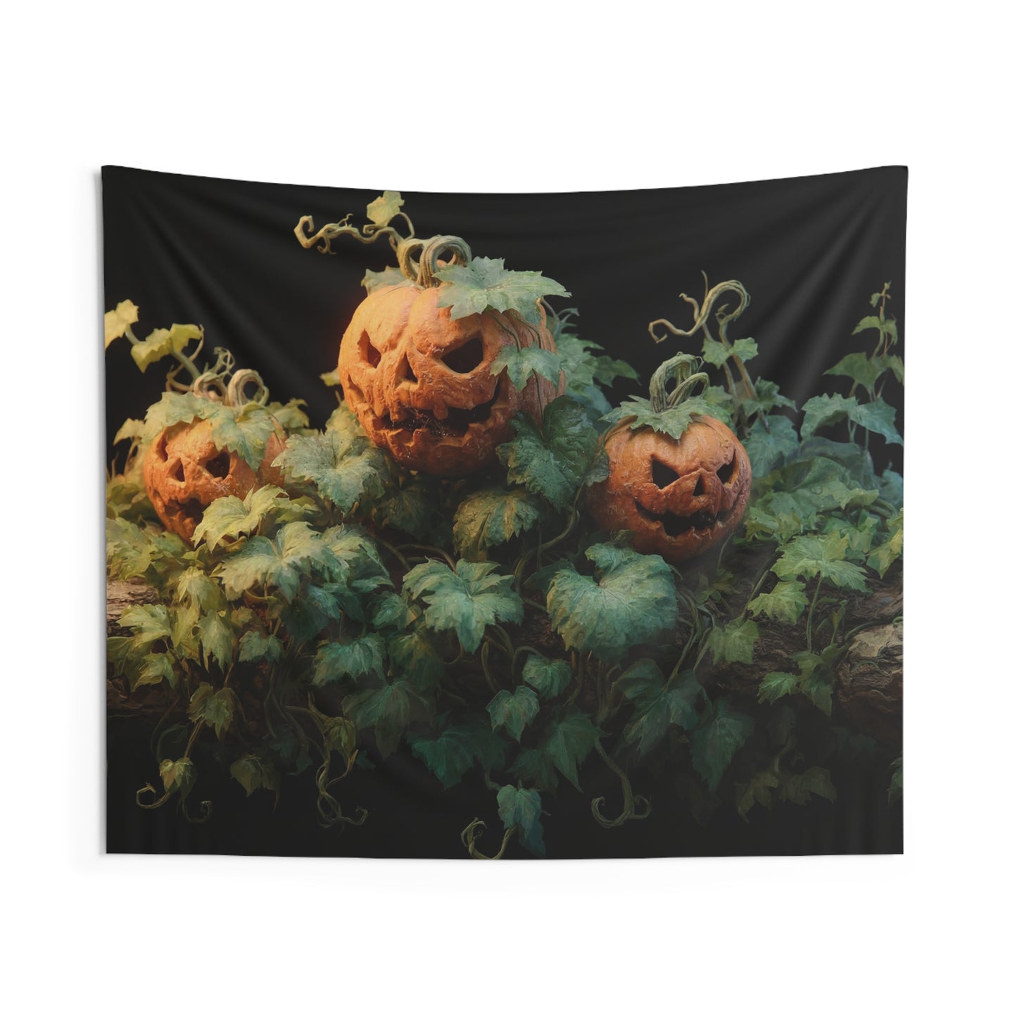 Three Jack-o'-Lanterns Wall Tapestry – Whispering Vine Halloween Scene