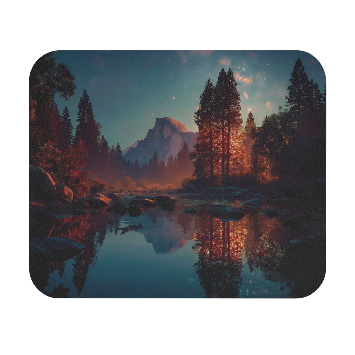 Starlit River Reflection Mouse Pad – Half Dome’s Quiet Twilight