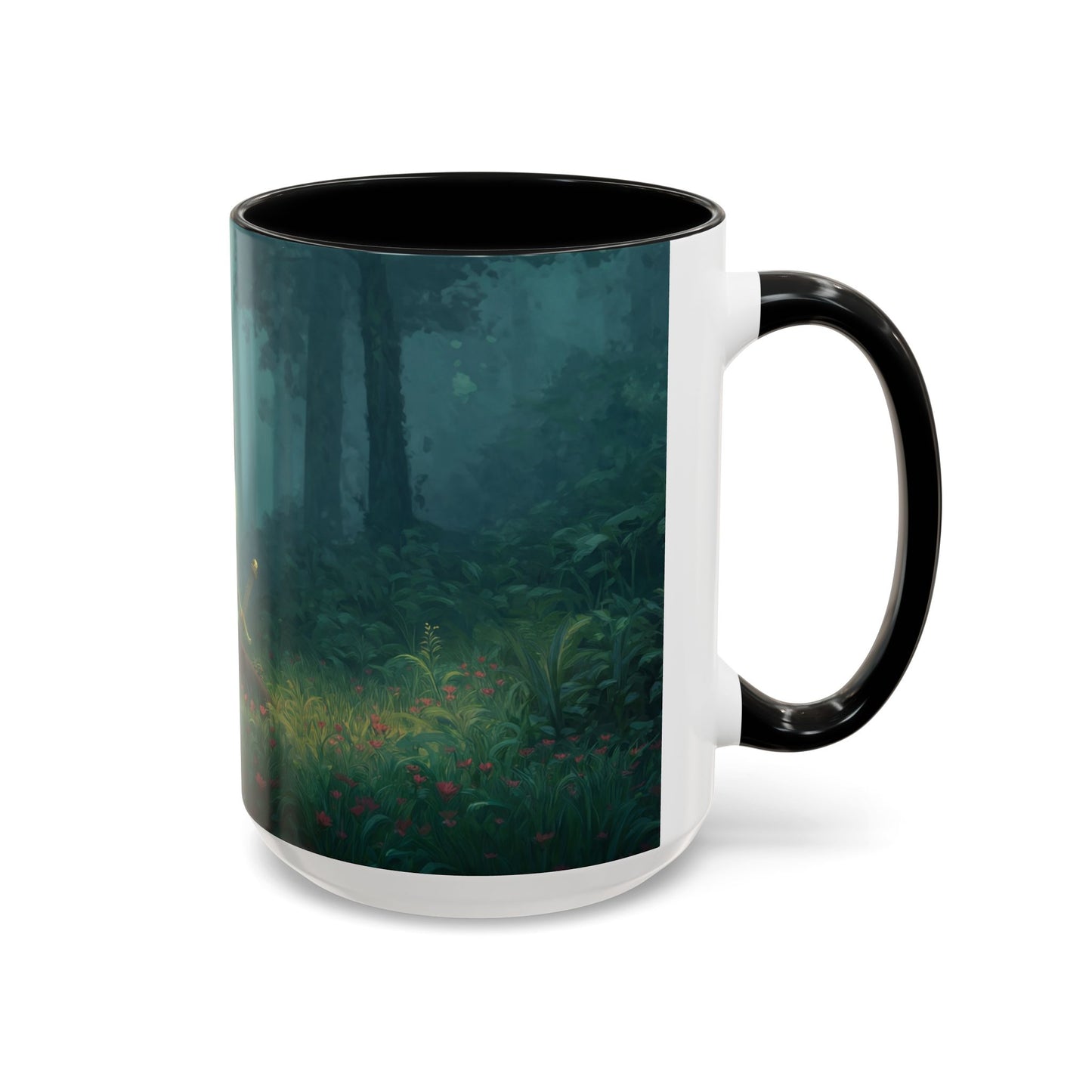 Sentinel in Mist Accent Coffee Mug (11, 15oz) – Guardian of the Whispering Woods