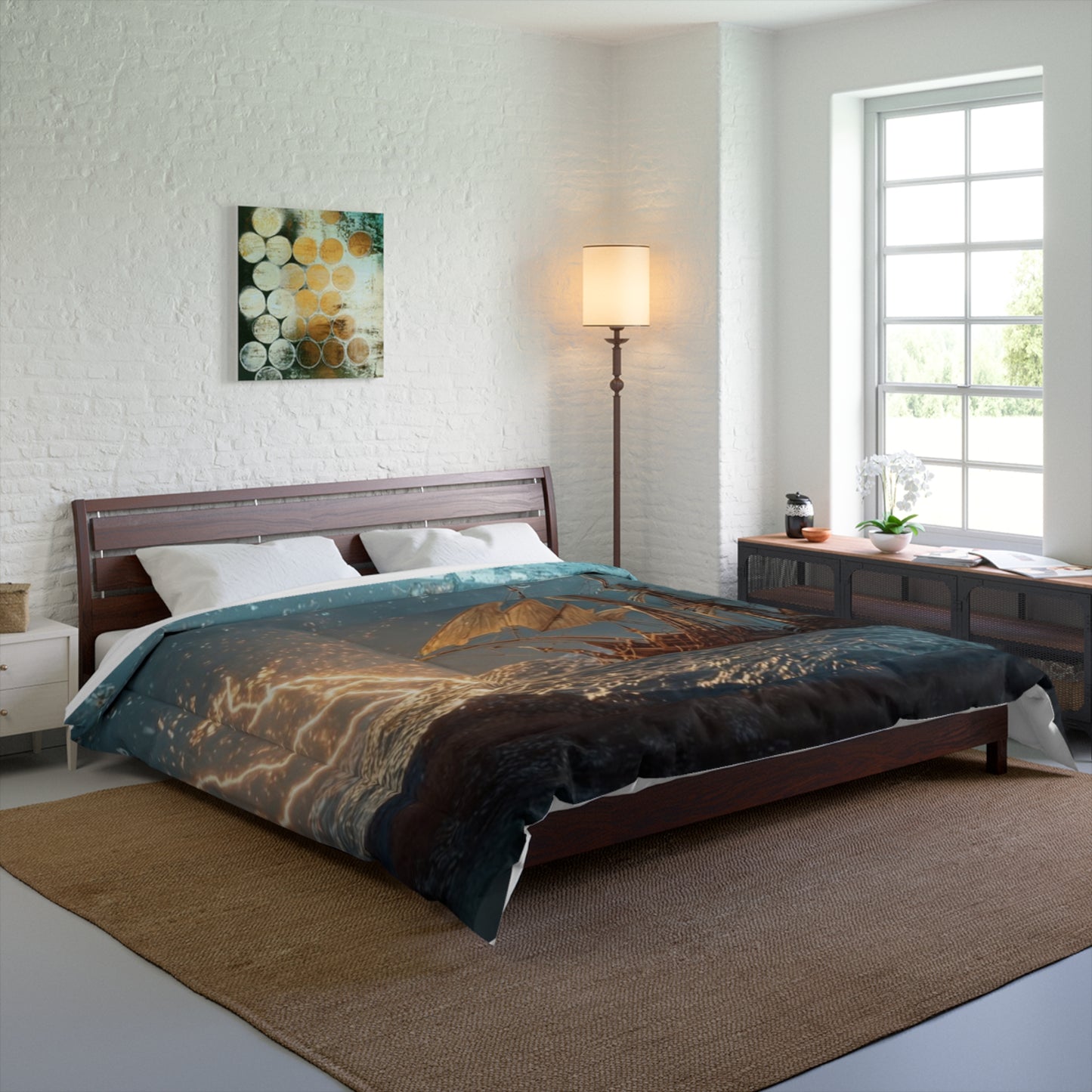 Storm-Sailed Ship in Bottle Comforter – Pocketed Seascape Sanctuary